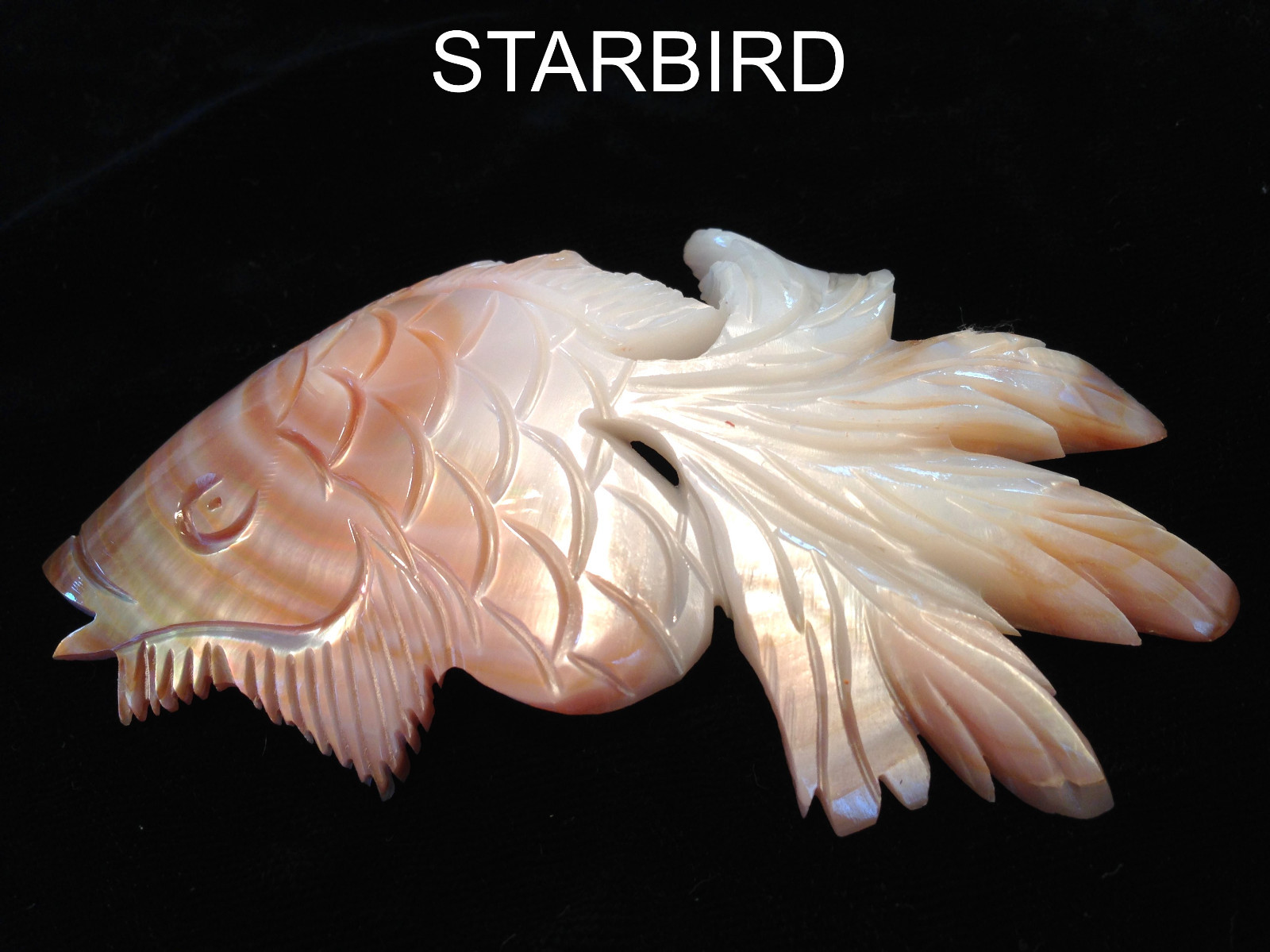 PINK CARVED FISH MOTHER OF PEARL CLAM SEA SHELL HAIR BARRETTE 80’s VINTAGE