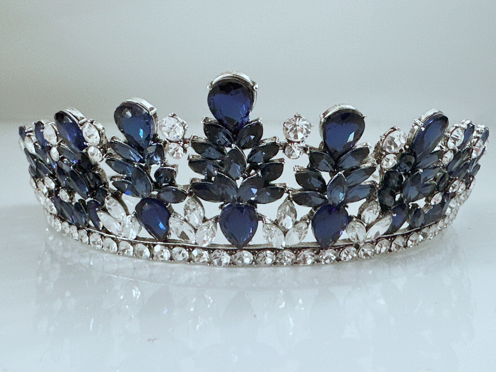 Women Navy Blue Bling crystal Gorgeous Party Royal Retro Queen Prom Crown Tiara