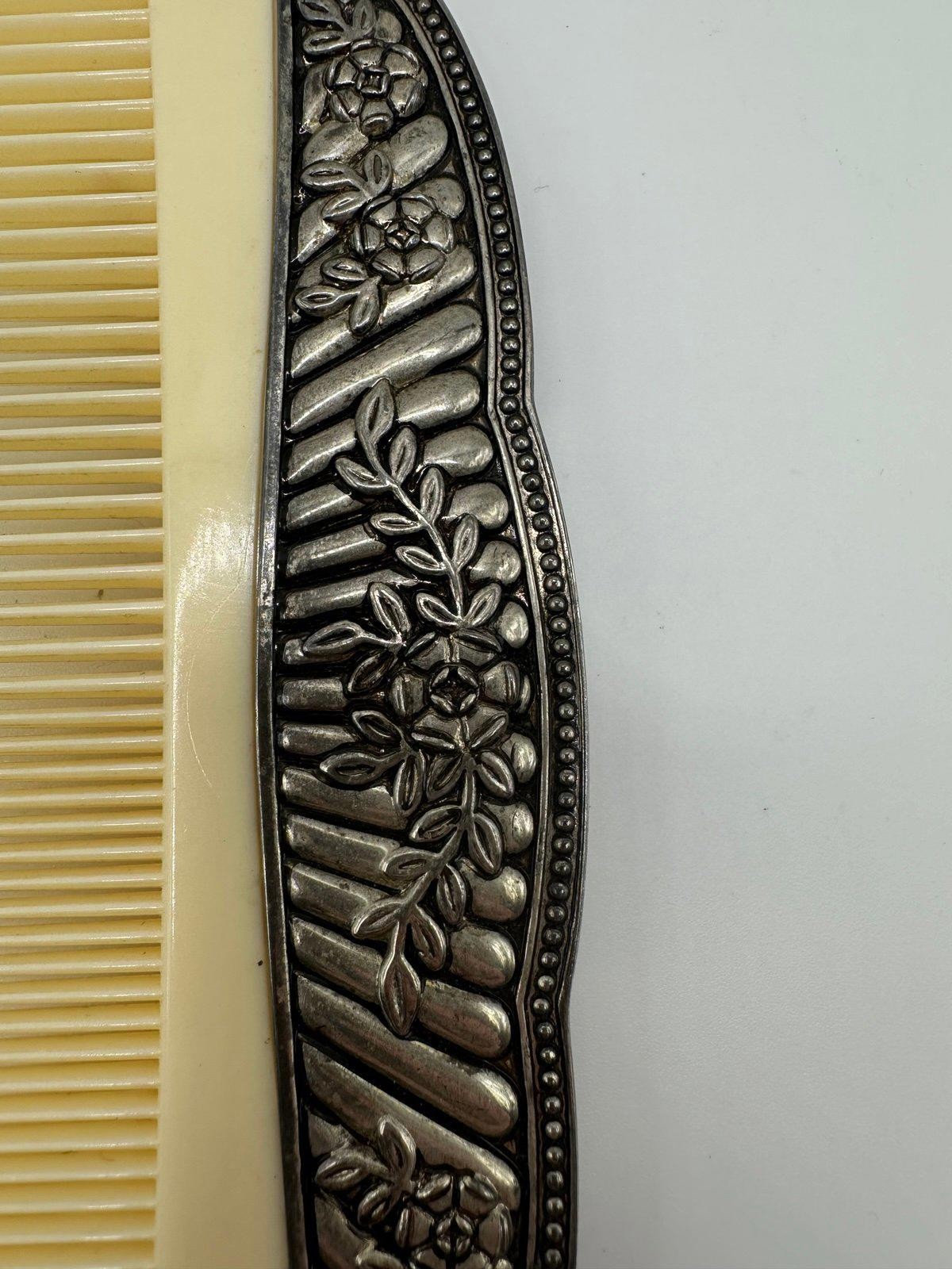 Vintage Godinger Silver Plated Vanity Comb with Flower Detail 7 Inches
