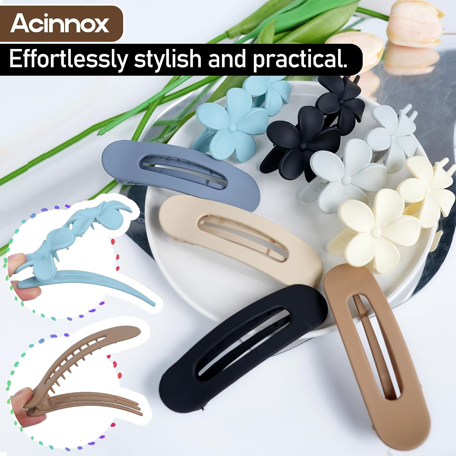8 PCS Flat Hair Clips, 2 Styles Flat Claw Clips for Women Girls Thick Thin