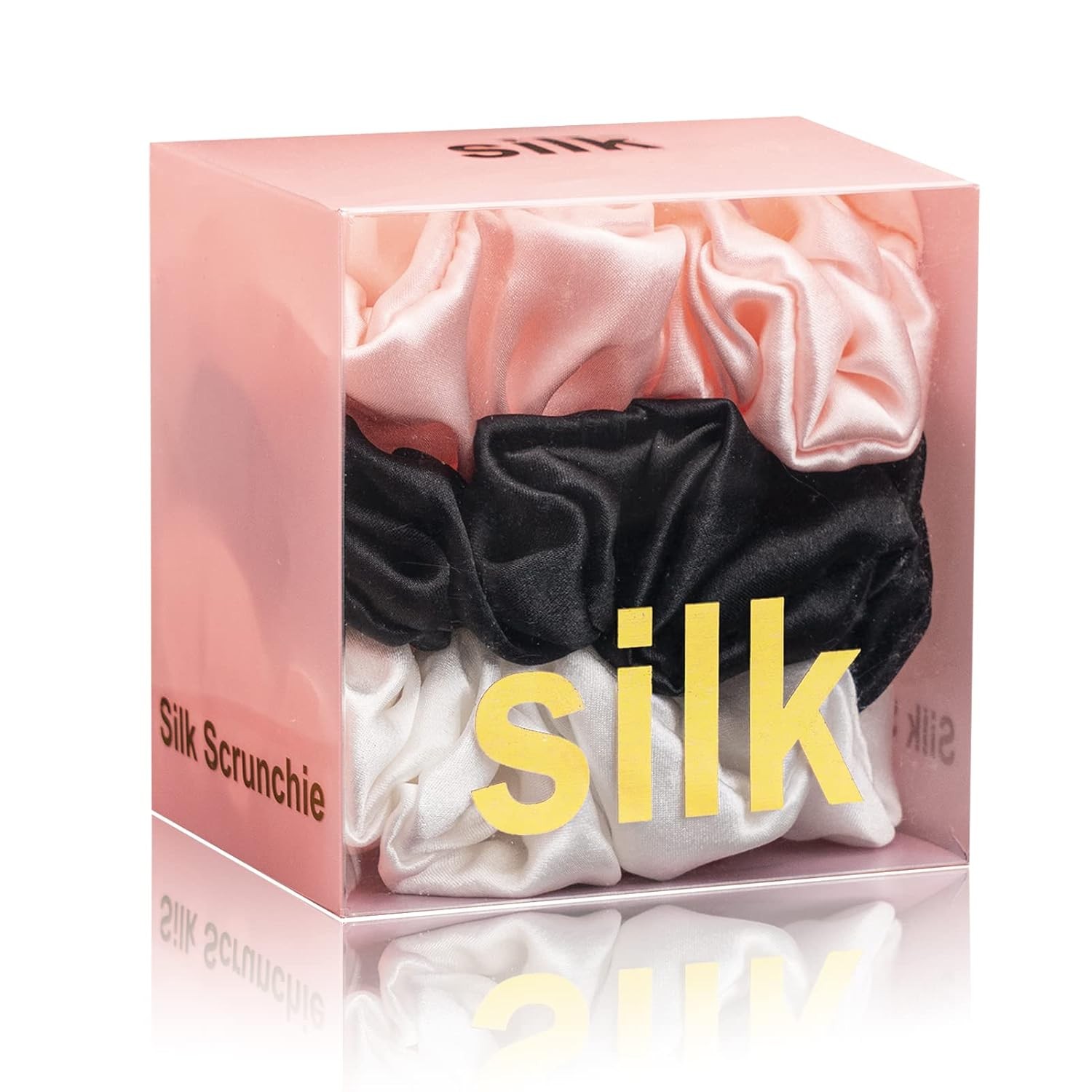 3 Pcs 100% Mulberry Silk Scrunchies, Hair Ties Pink Peacock Blue Apricot