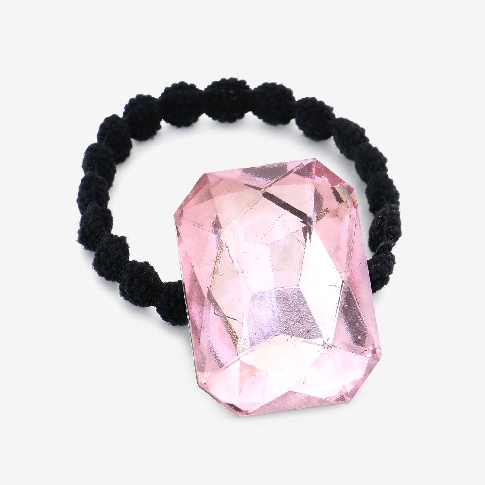 Crystal Stone Hair Tie Wrap Boutique Pony Barrette Any Hair Type 2″ Pink