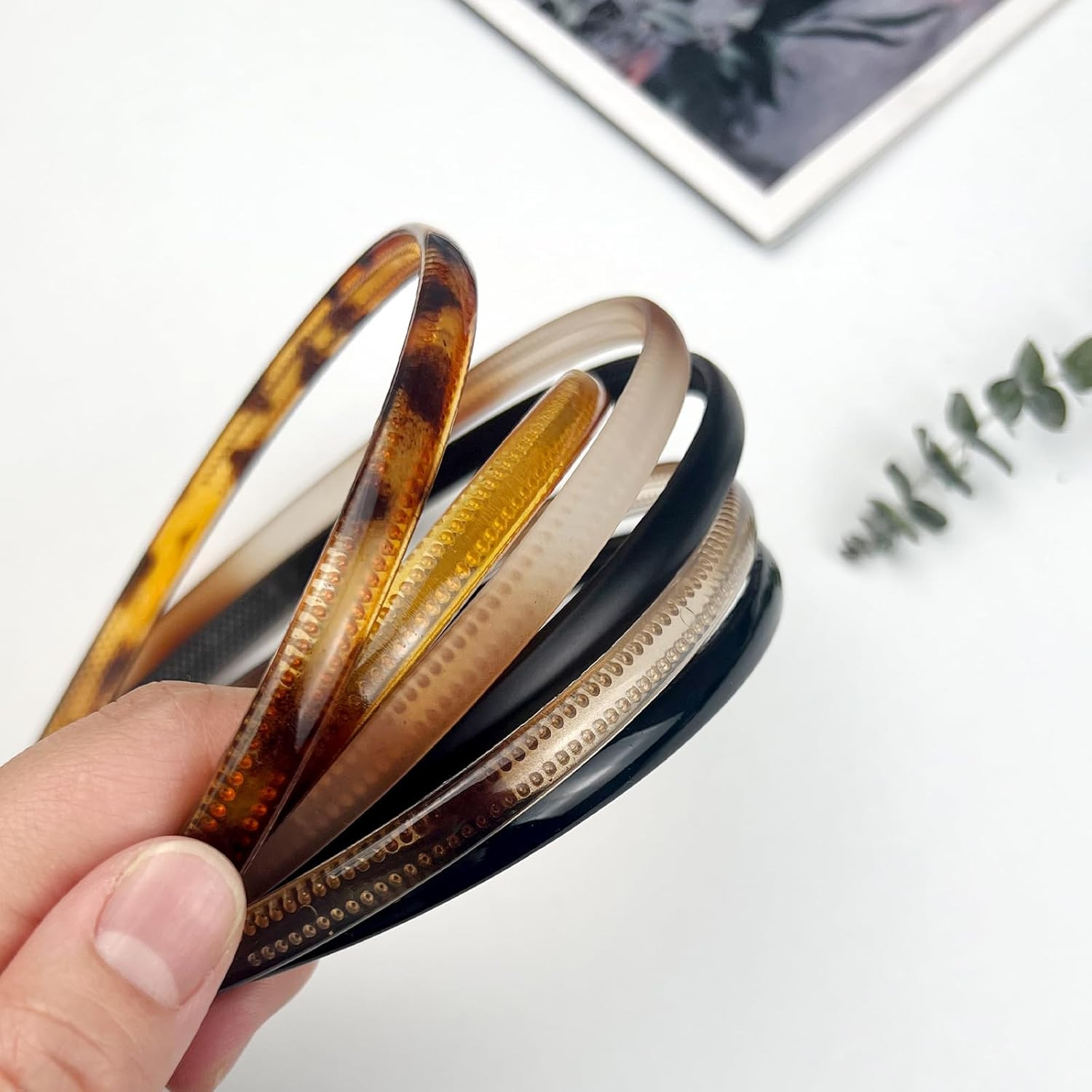6-Pack Multi-Color Plastic Skinny Headbands with Teeth Comb for Women and Girls