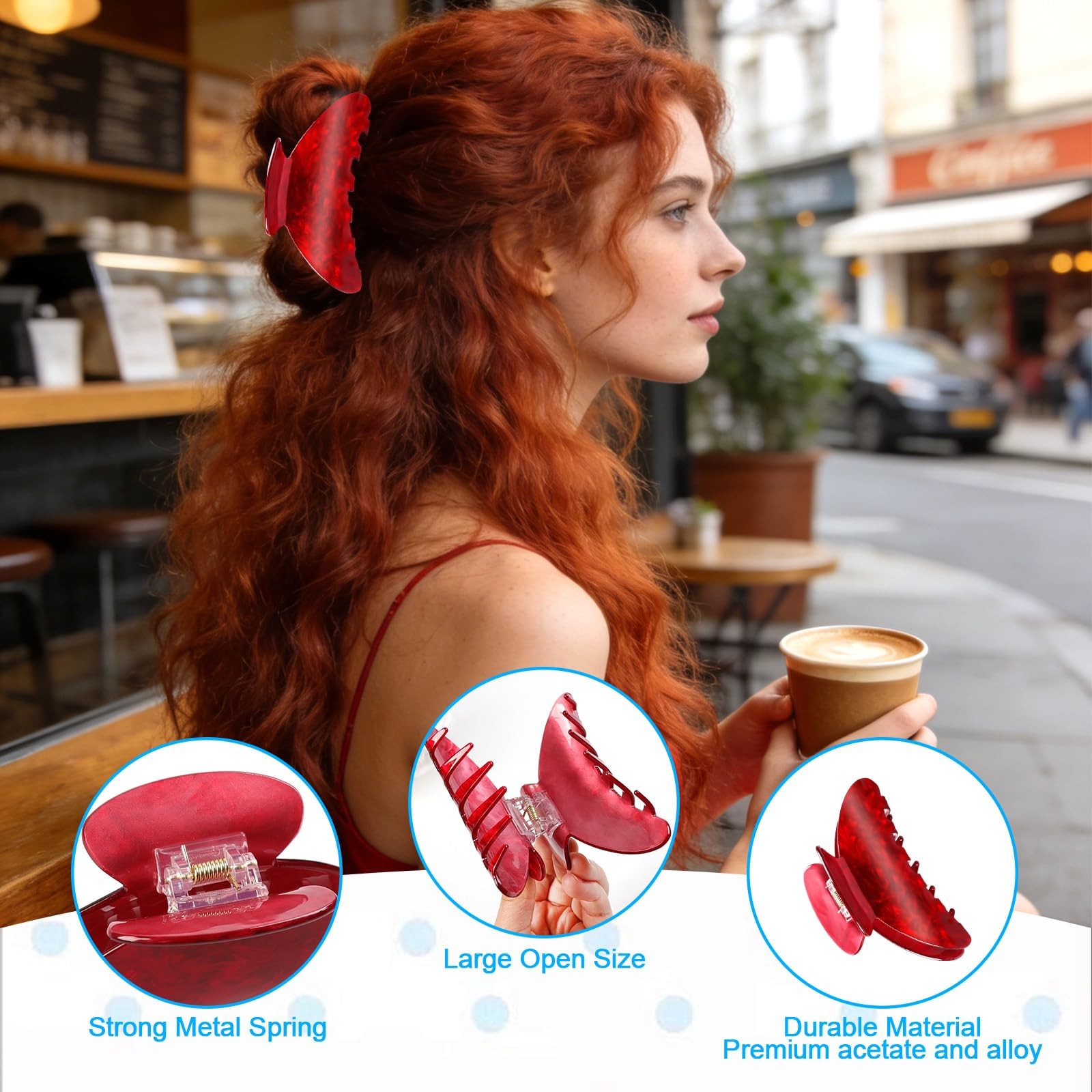 Large Acetate Hair Claw Clip for Women 4.13 Inch 1 Count (Pack of 1), Red