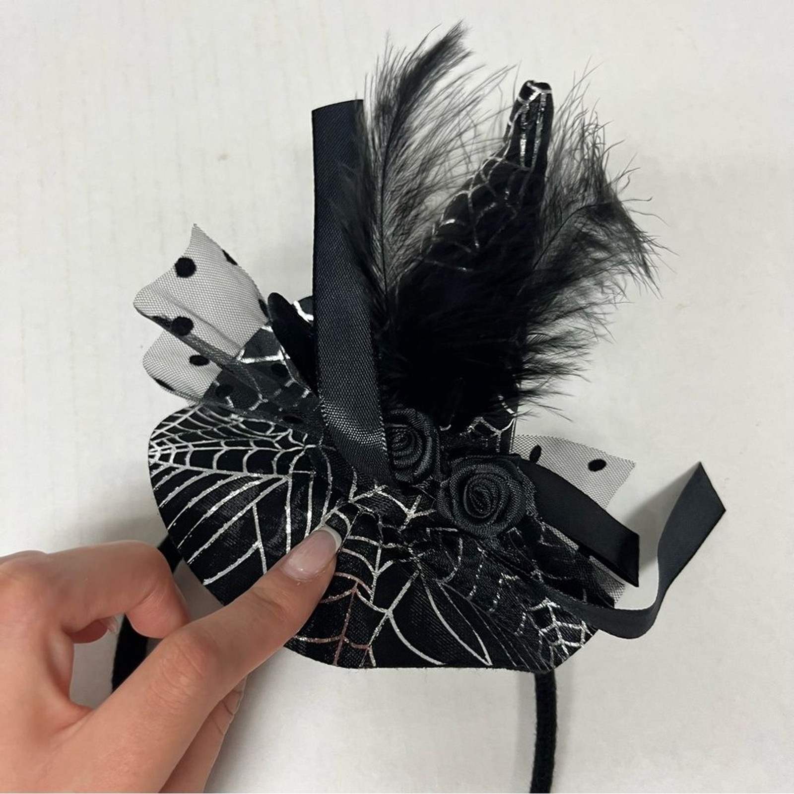 witch hat Halloween headpiece feather lace fascinator gothic witchcore cosplay