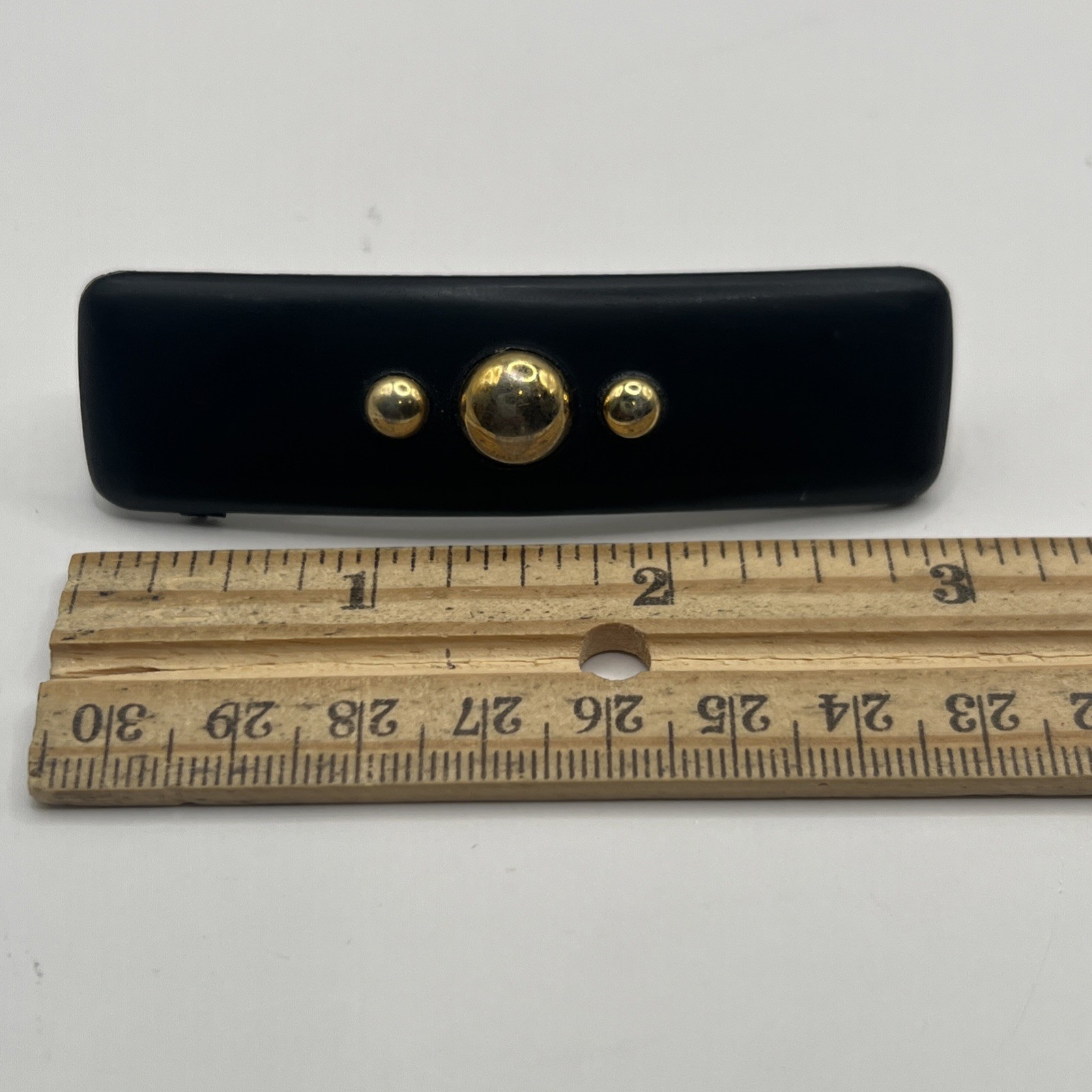 VTG French Hair Barrette Black W/ Gold Tone Buttons 3” Automatic Clasp