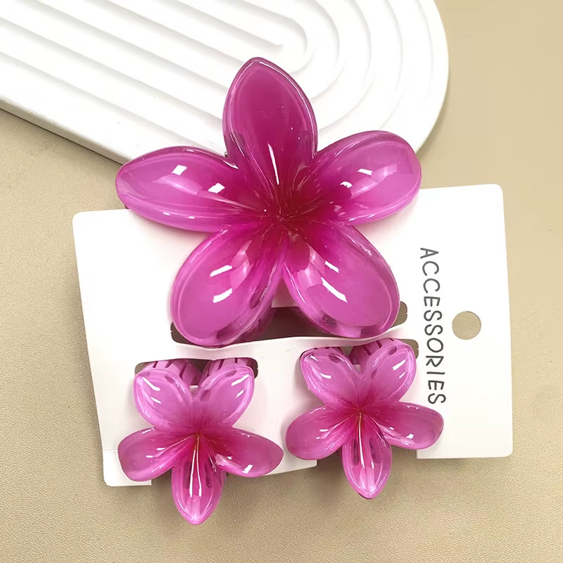 3Pcs Sweet Colorful Plumeria Flower Shark Clip Hair Claw Bohemian Ponytail Clip