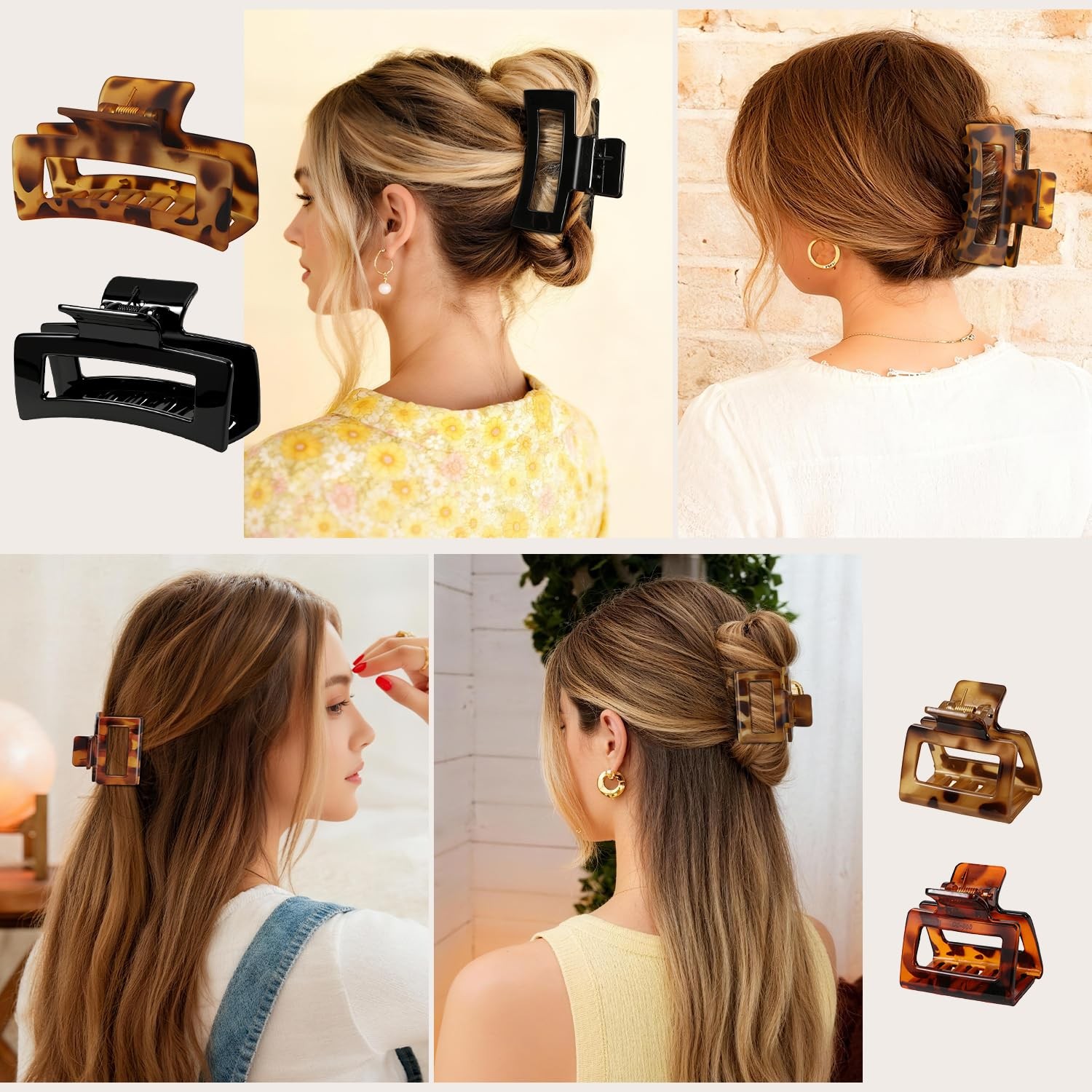 10 Pack Square Claw Clips, Big and Small Rectangle Hair Leopard print color