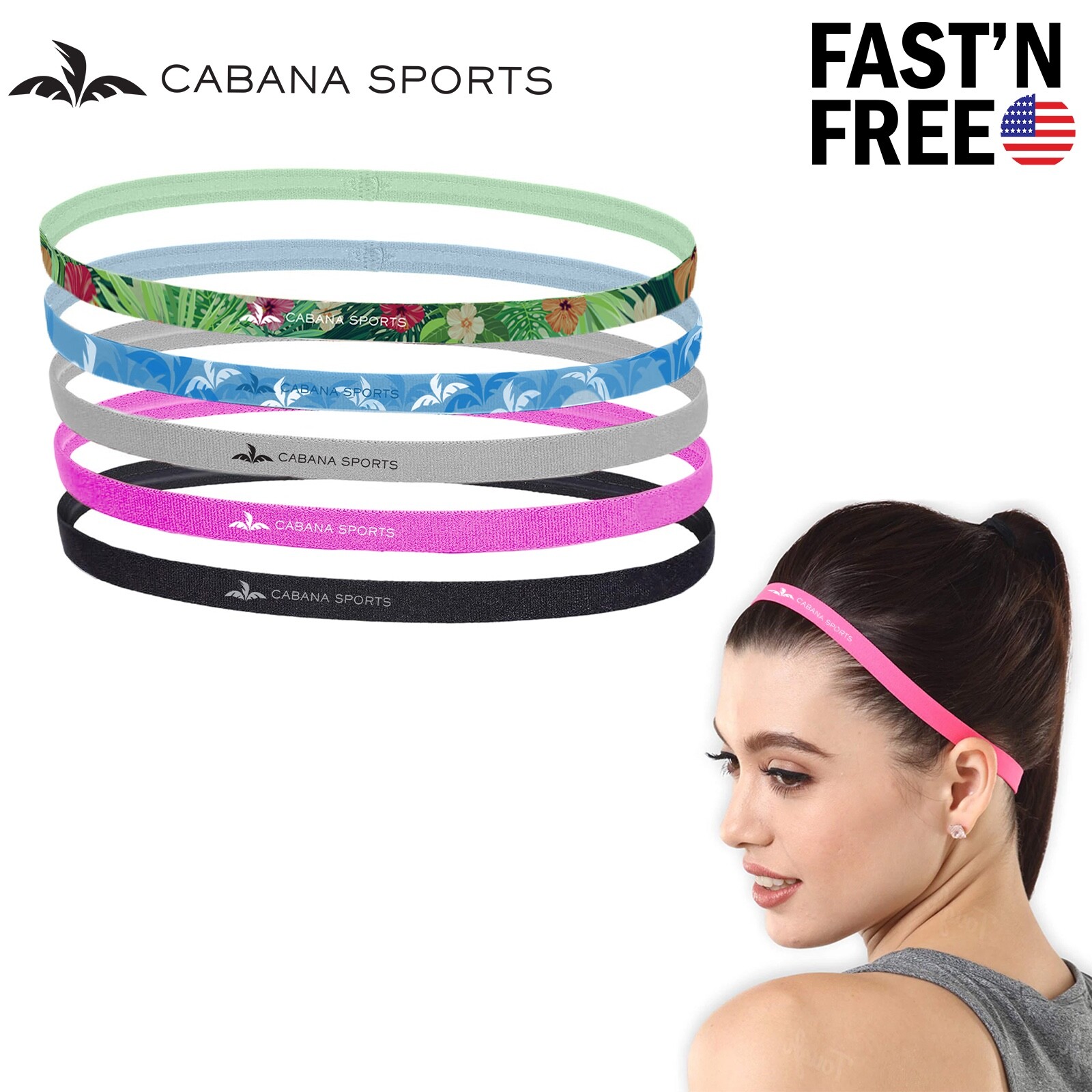 5 Pack Thin Elastic Sport Hair Band Fitness Sweatband Fitness Headband Unisex