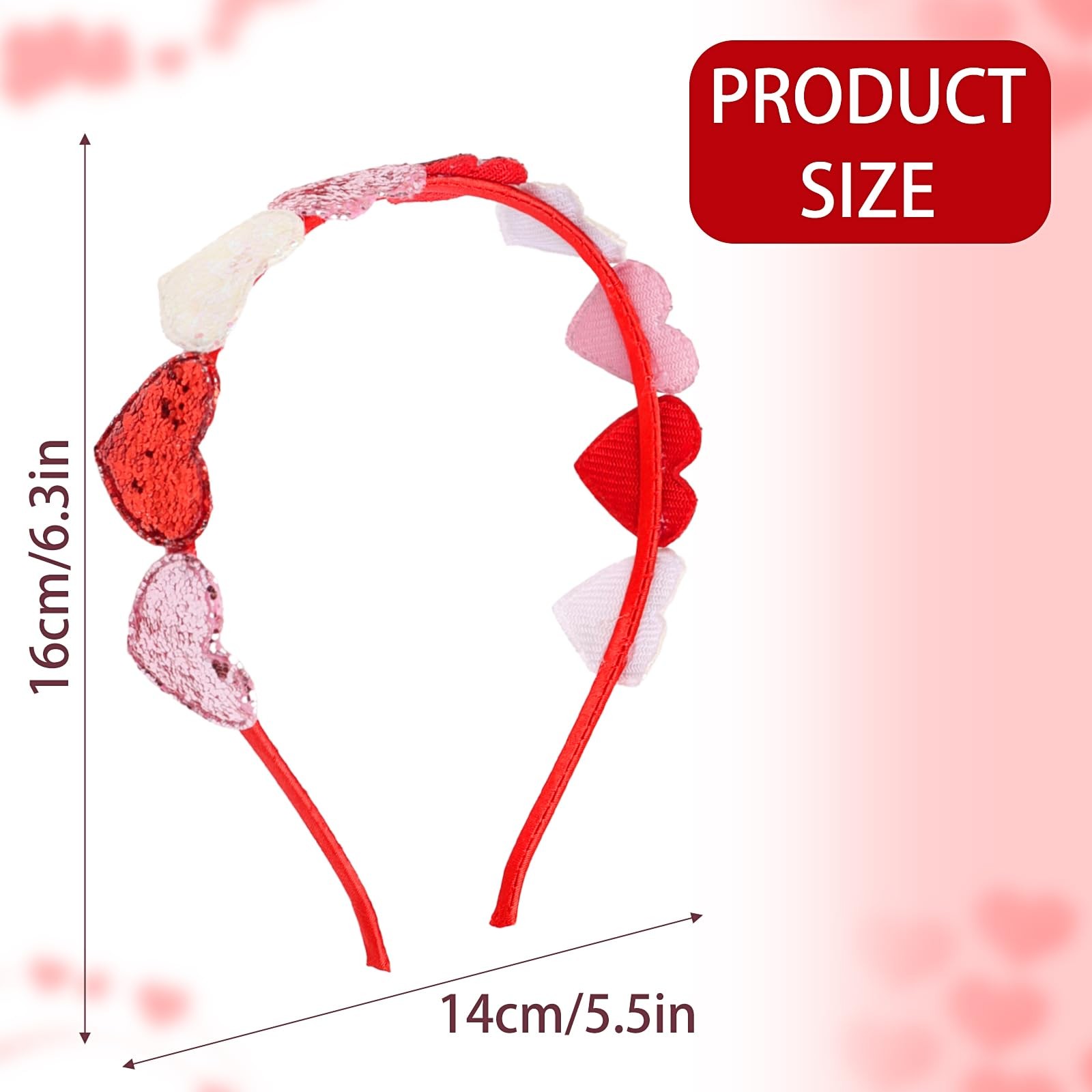 Valentines Day Glitter Hearts Headband Girls Cute Heart Headband Red Pink Cup…