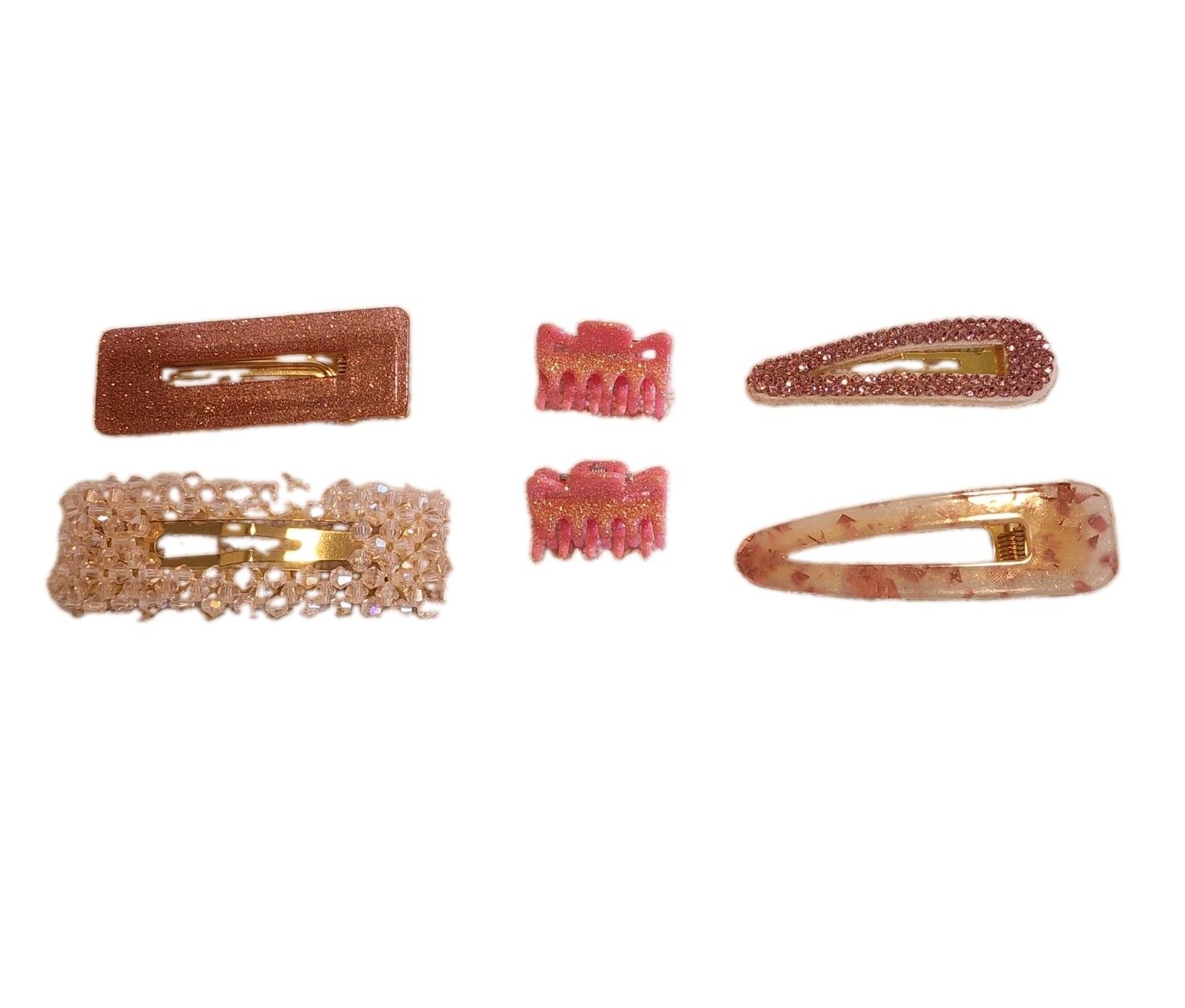 6 Assorted Pretty in Pink Glitter Rhinestone Hair Clips Mini Claws Sophi