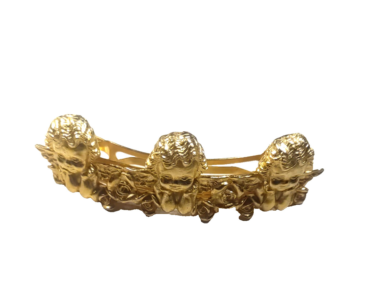 Cherub Angel Gold Tone Hair Barrette Tension Clip France Heavy Love Wedding…