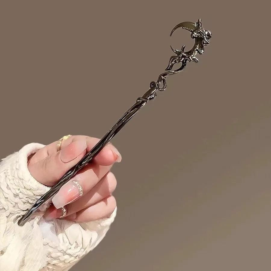 Vintage Zinc Alloy Star Moon Tassel Hair Stick Chinese Hairpin for Women