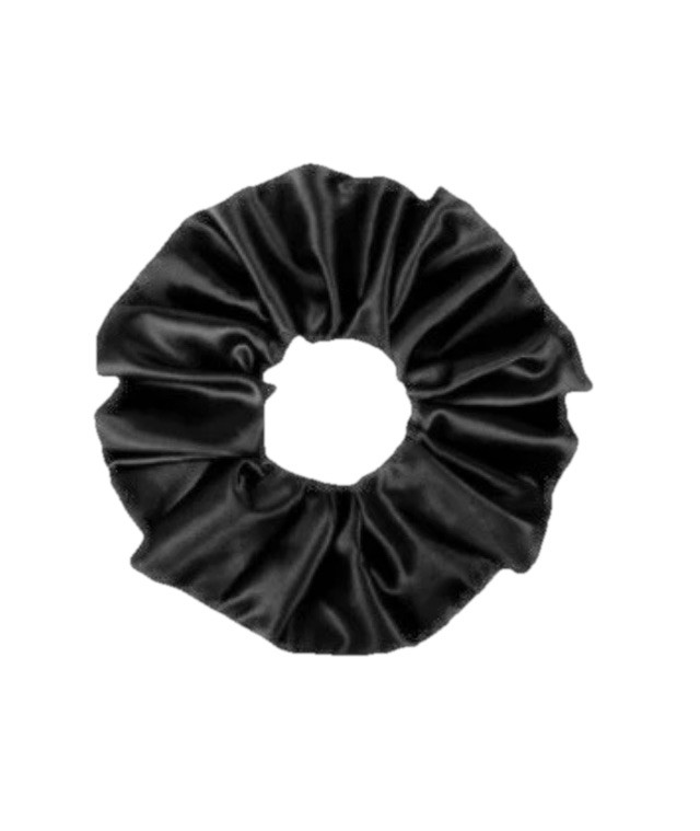 Real Silk Medium Scrunchie 6.3” Scrunchie Satin Black Curly Thick Hair