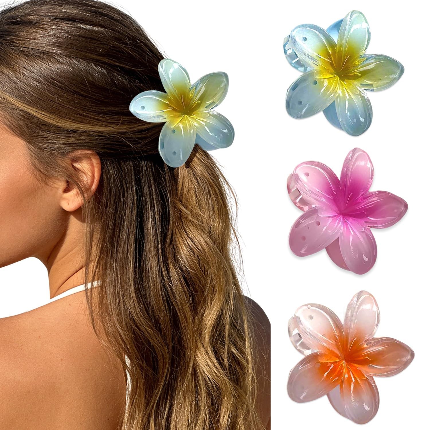 3Pcs Flower Hair Clips for Thick Thin Hairs 1 Count (Pack of 1), Multicolor