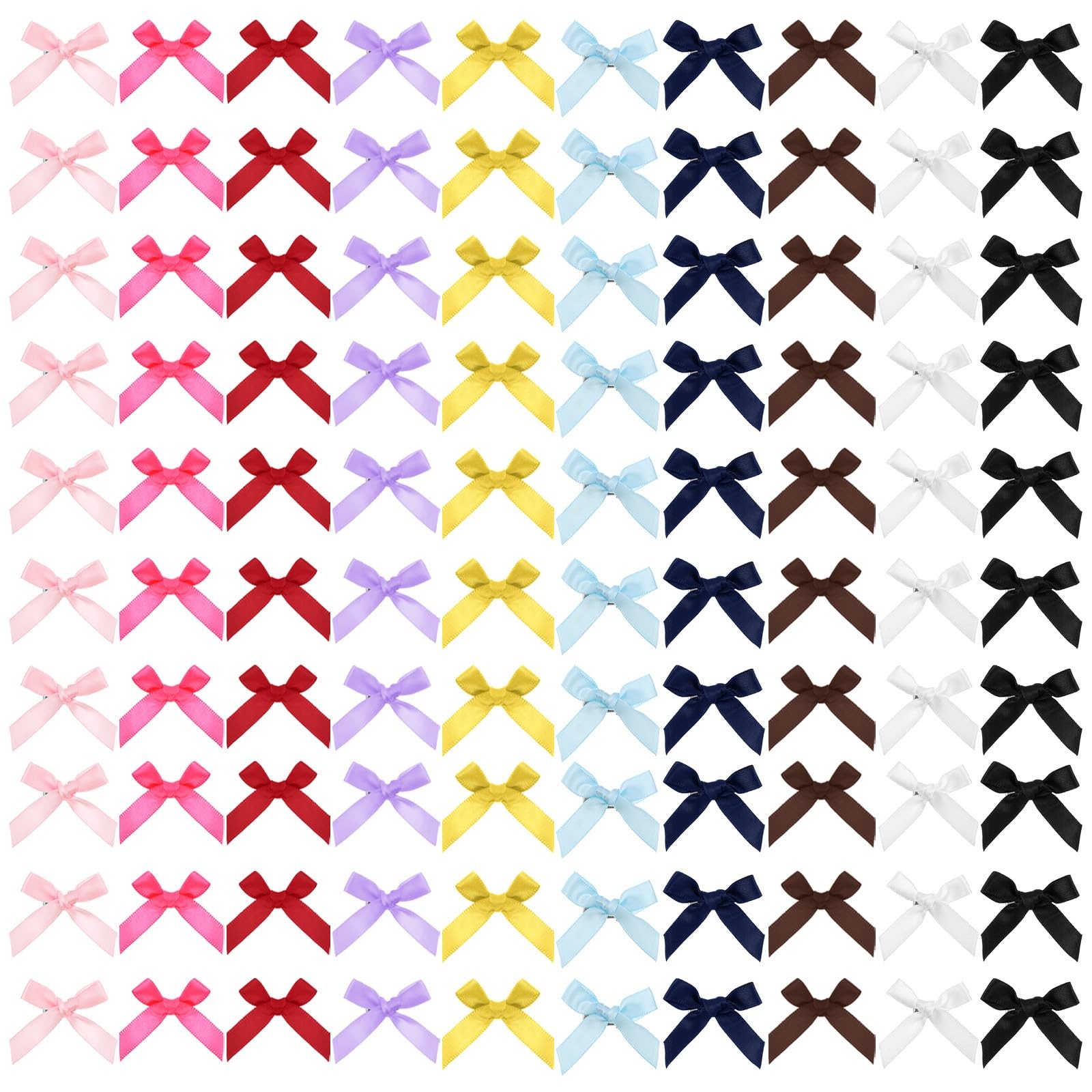 100Pcs Mini Hair Bows for Women Girls, Pink Ribbon Bowknots Hairclips Black S…