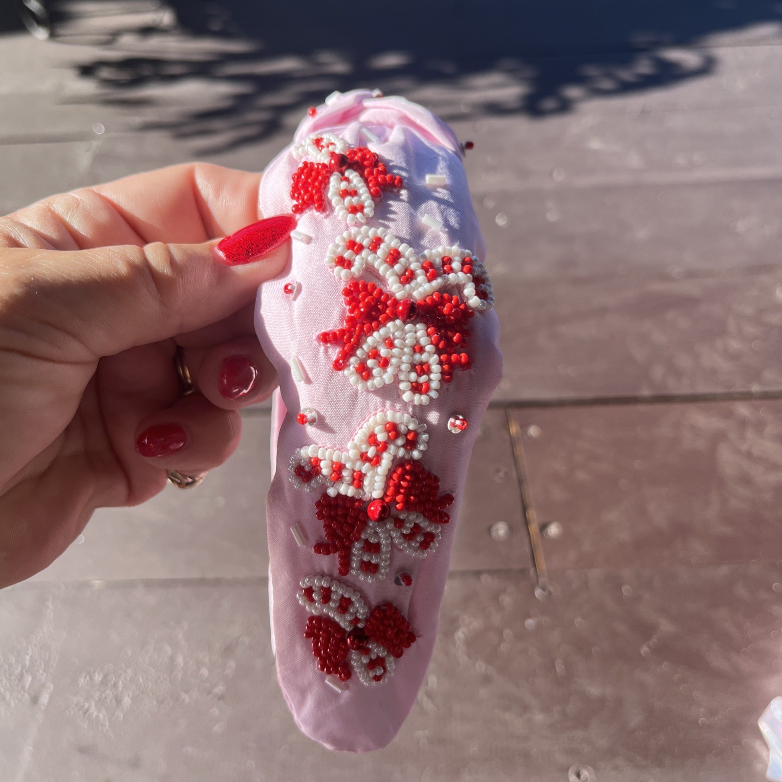 Handmade Pink Red White headband. Perfect For Christmas