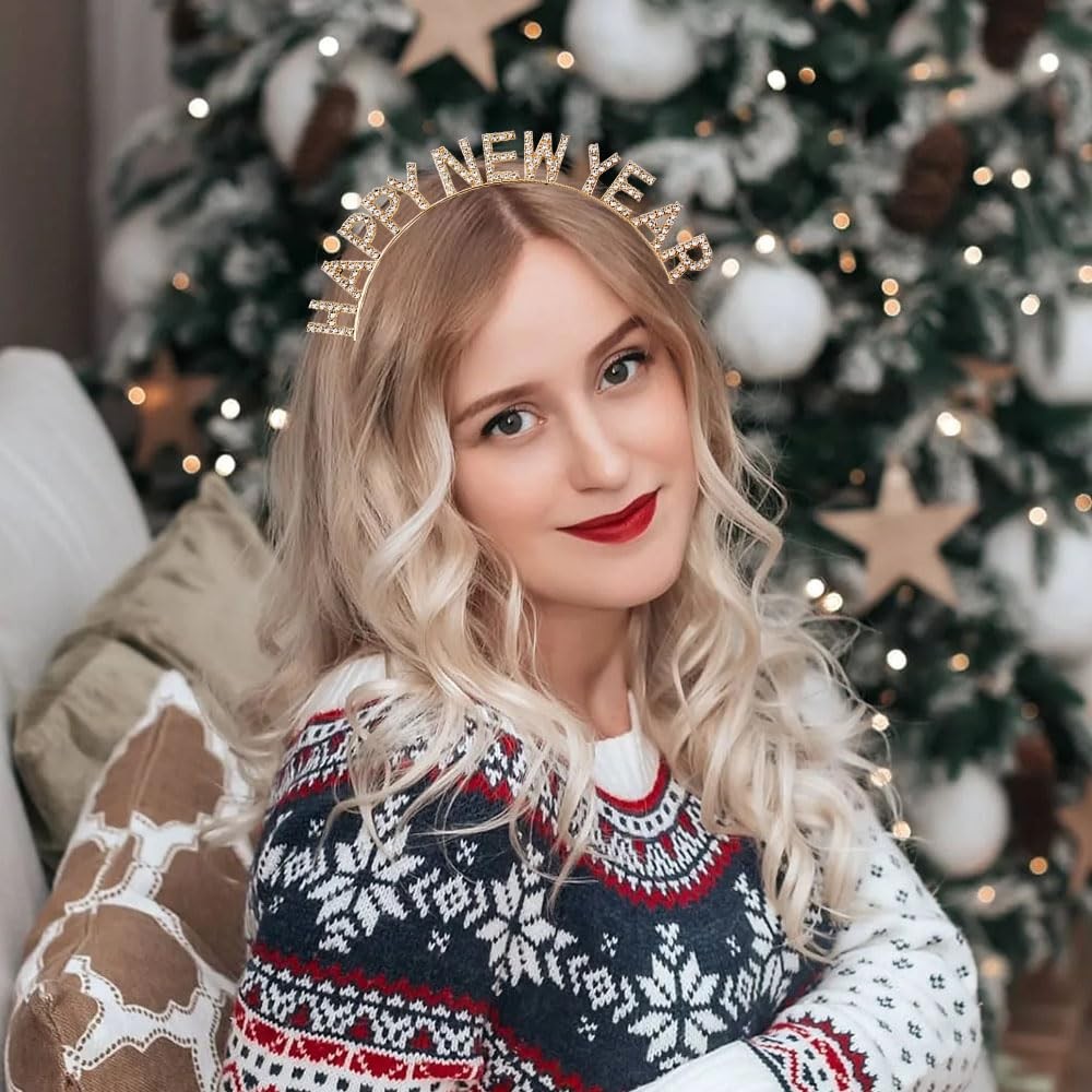 Happy New Year Headbands for Women Rhinestone New Years Eve Hair Accessories