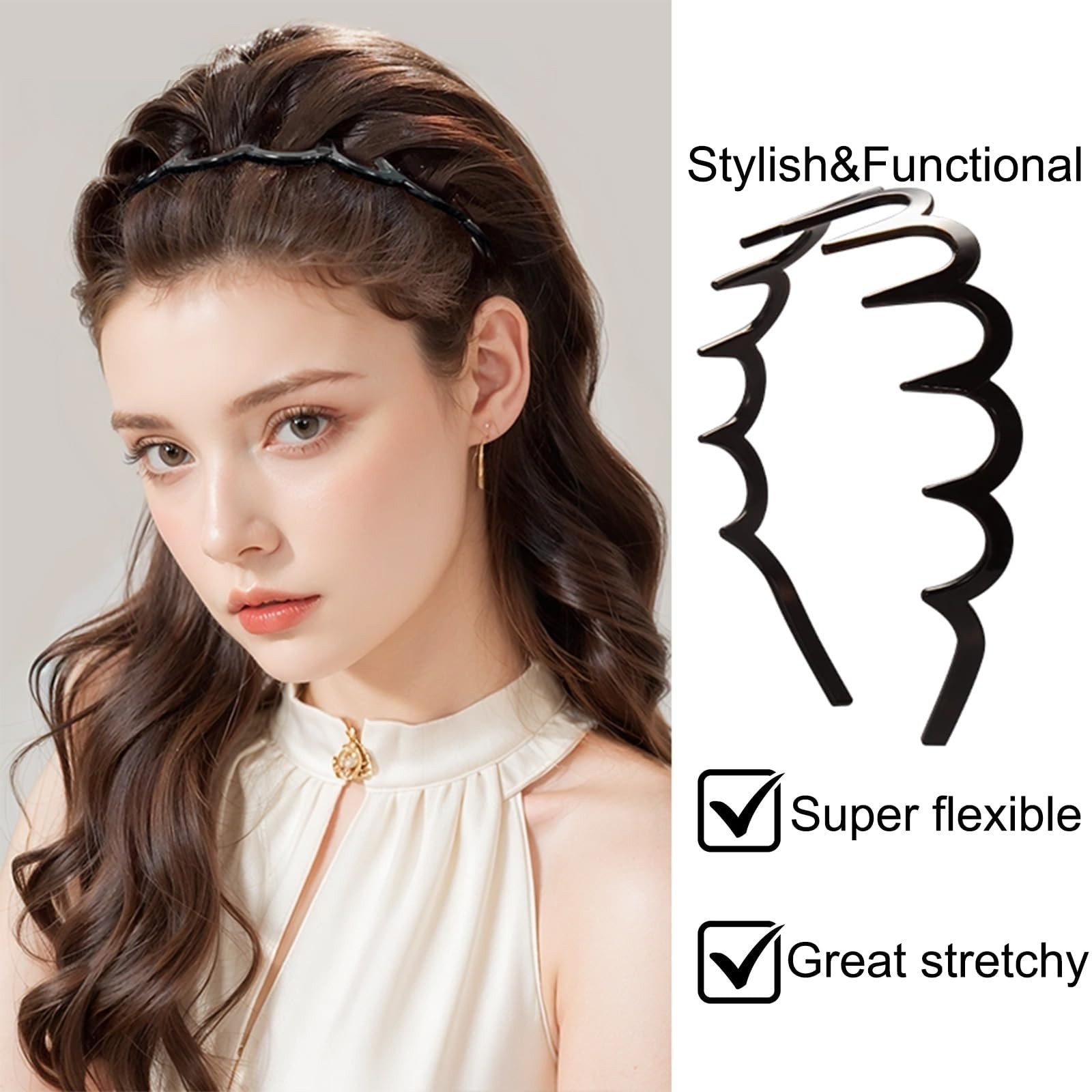 6 PCS Zig Zag Headbands Plastic Wavy Hair Head Band Comb with Teeth Hoop Acce…