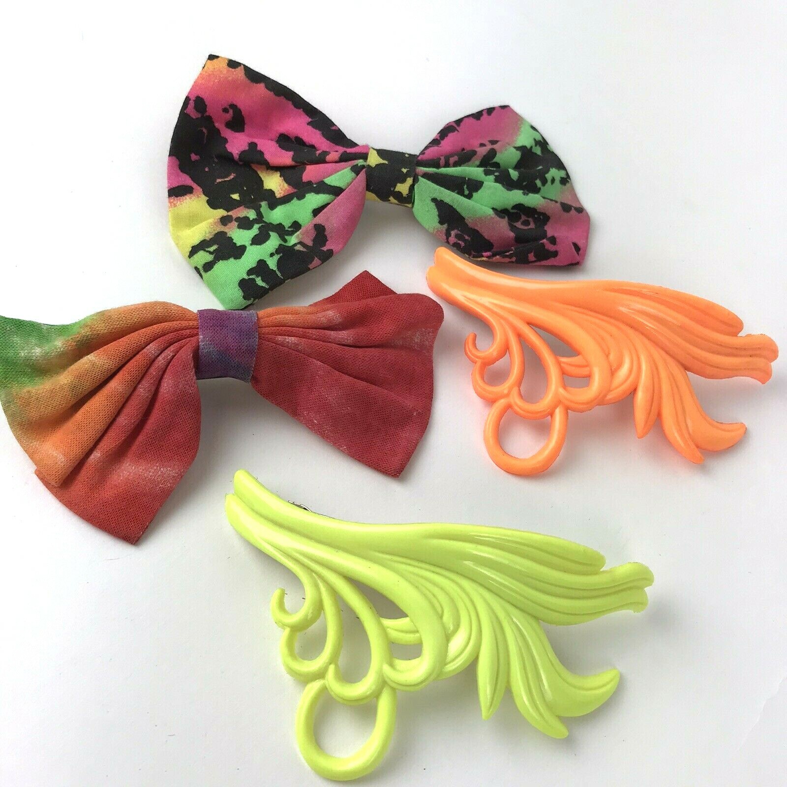 Vtg lot 80’s 90s Neon Colorful Bow Barrette plastic fabric Boho Hair Accessory