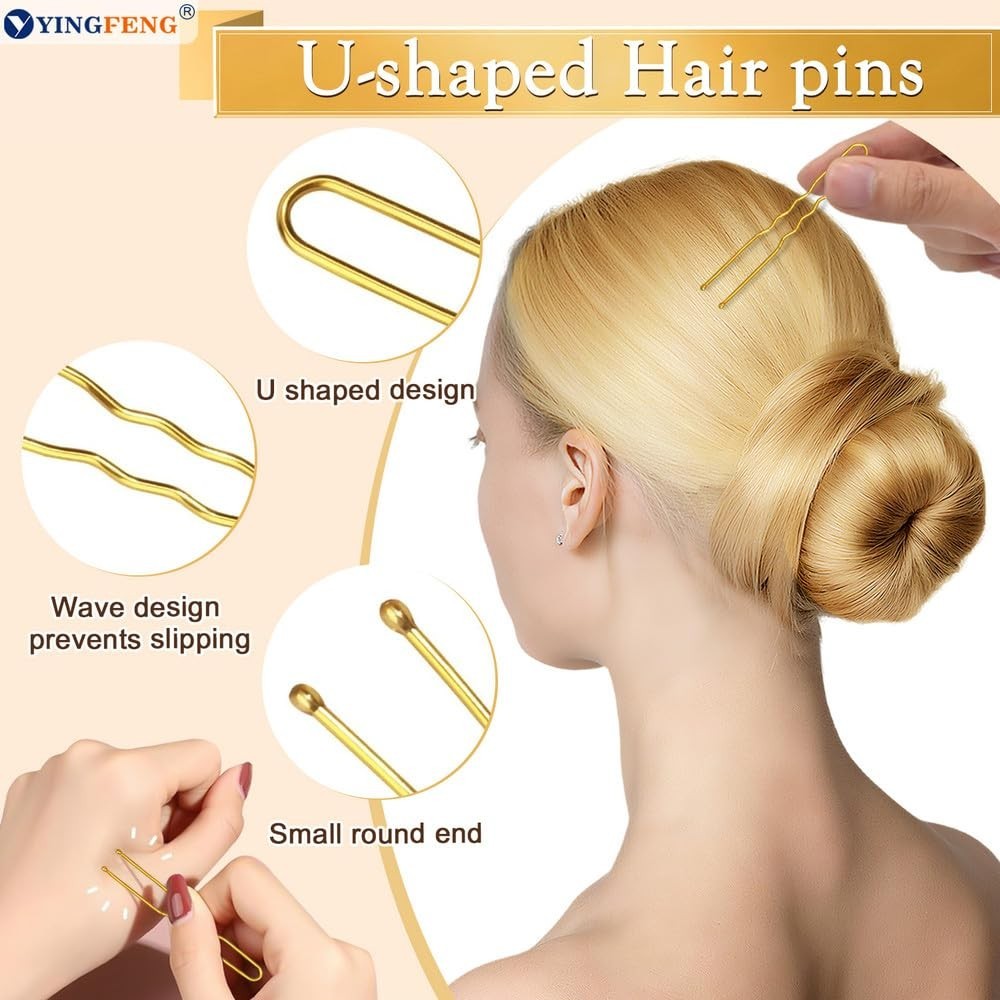 134 Pcs Gold Hair Bun Maker Kit Medium – 4 Bun Hair Pieces for Women, 20 Hair Ne