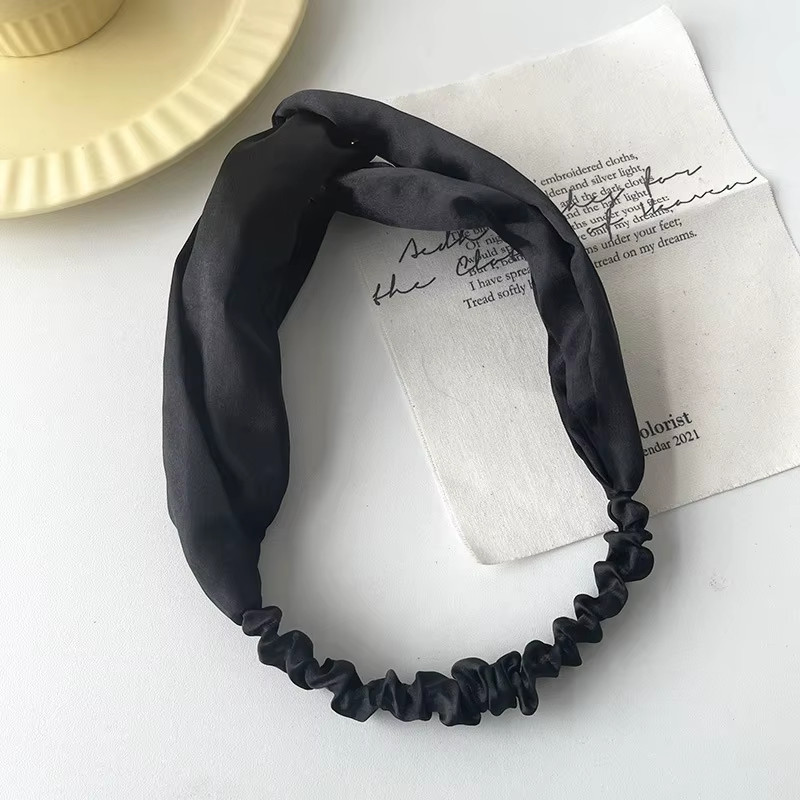 Satin Silk Solid Cross Top Knot Headband Elastic Hair Band Women Girls Scrunchie