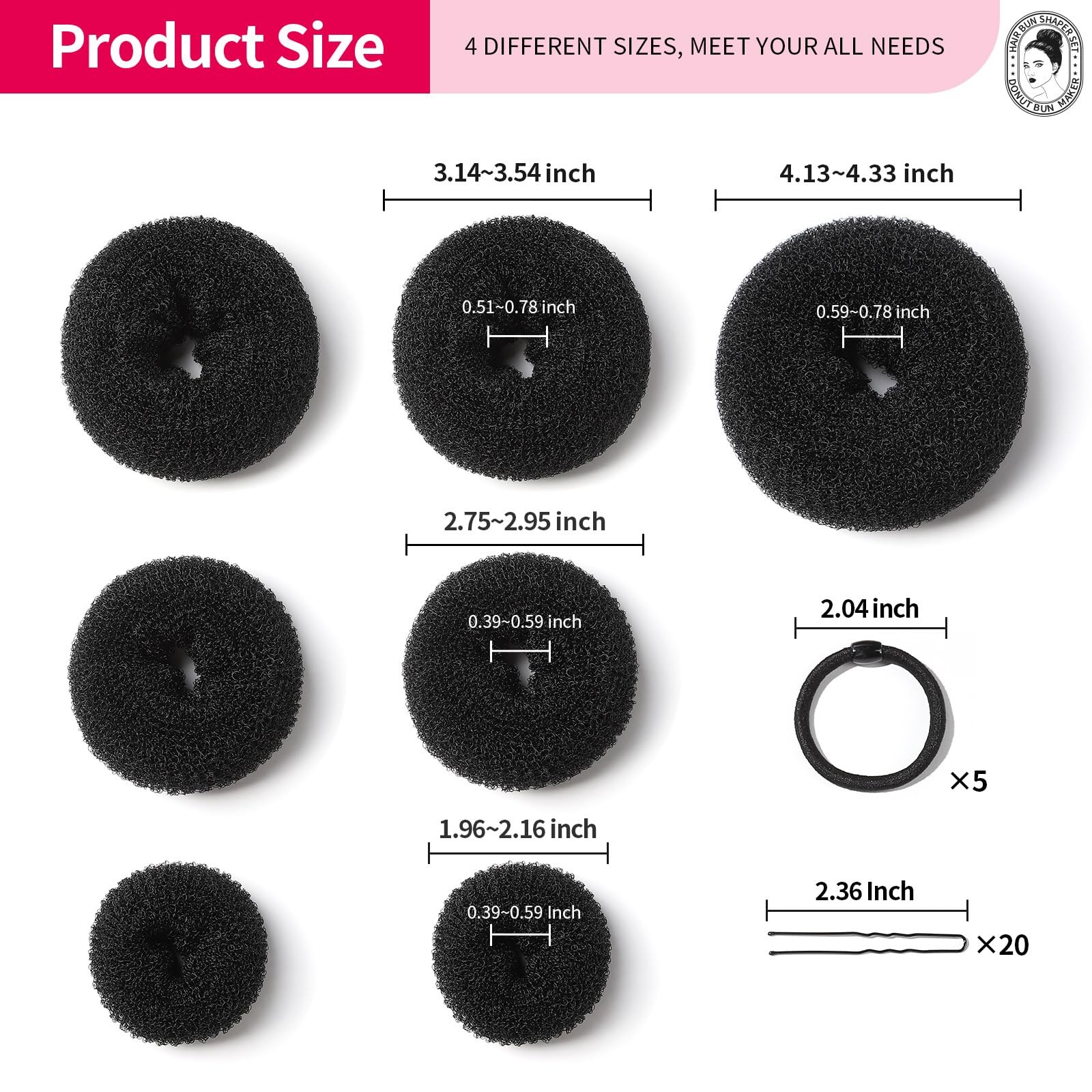 7 Pcs Donut Hair Bun Maker Set Doughnut Bun Ring Styler Maker for Women