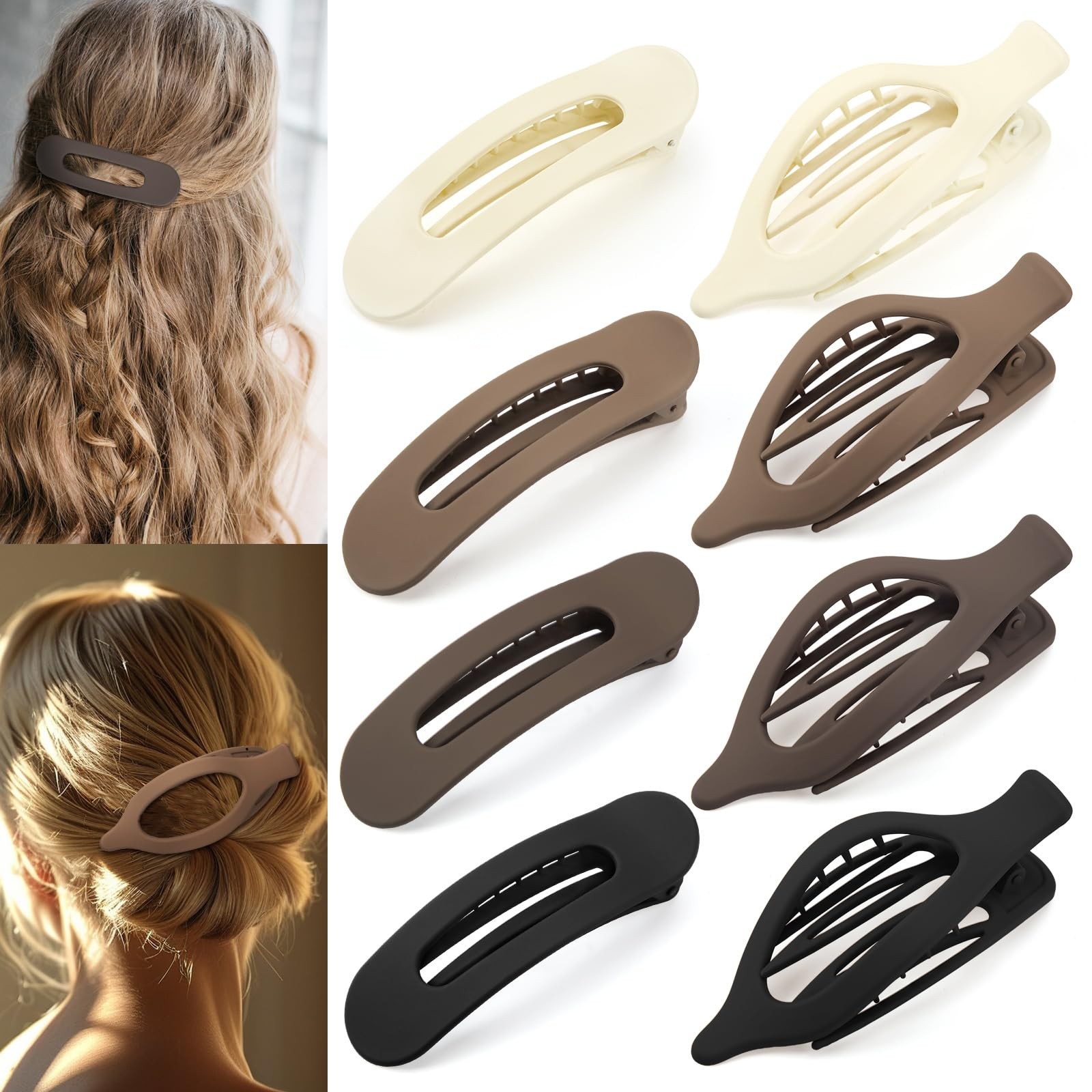 ProSuites 8 PCS Flat Hair Clips, 2 Styles 1 Count (Pack of 8), Neutral color