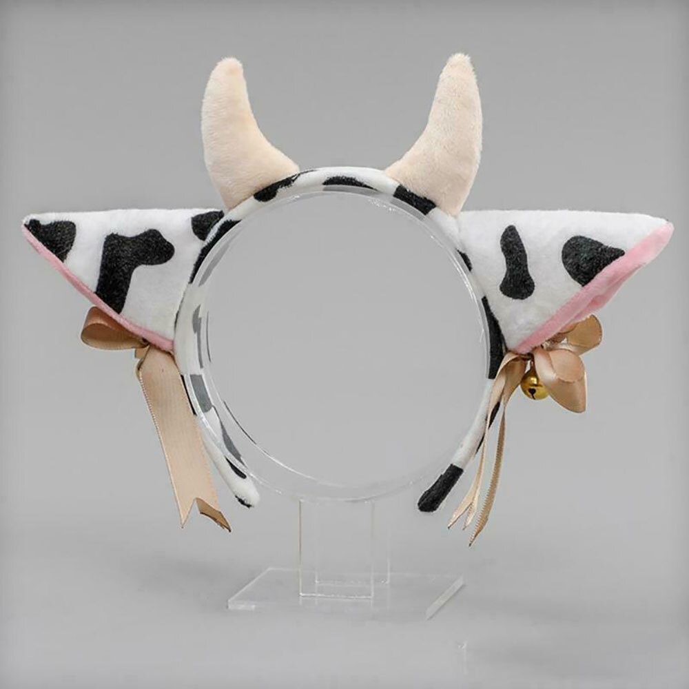 Plush Cow Ears Headband with Bells Ribbon bow Anime Lolita Cosplay Hair hoop US