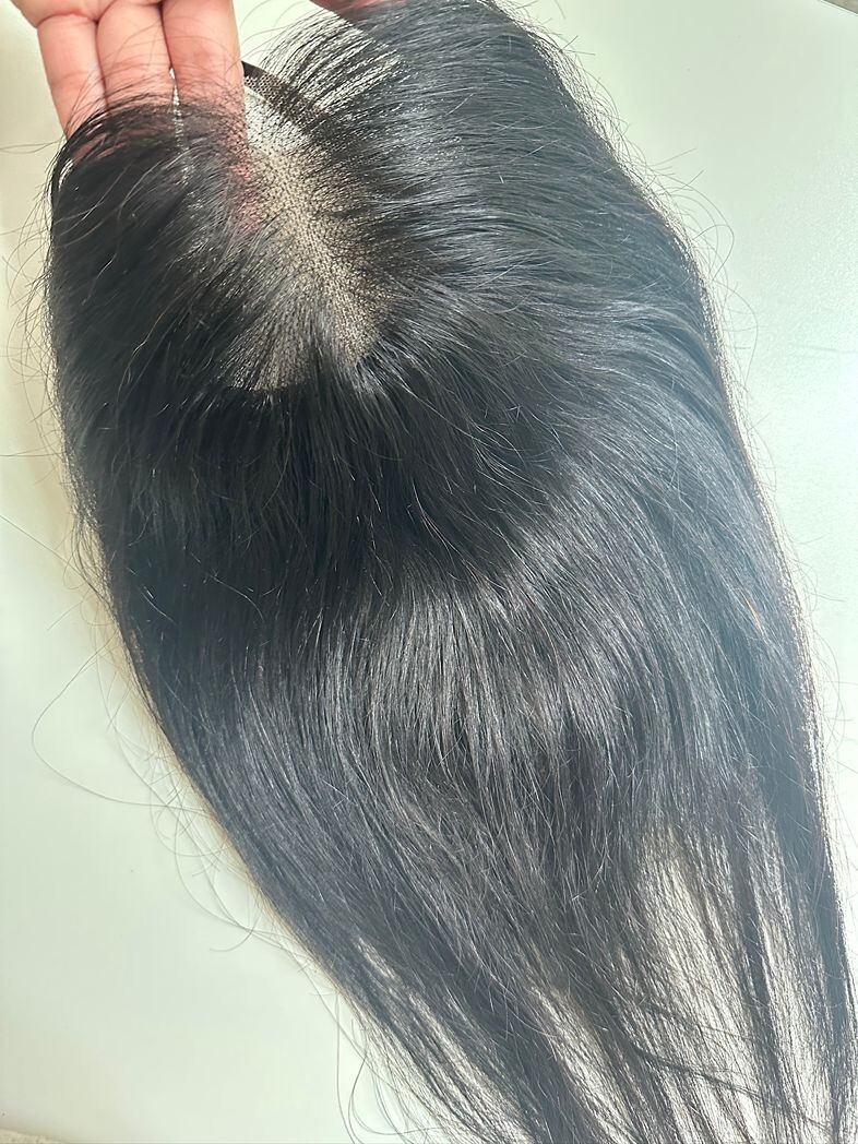 Thin Seamless Lace Front 100%Human Hair Topper with a Black Elastic Band 12″~18″