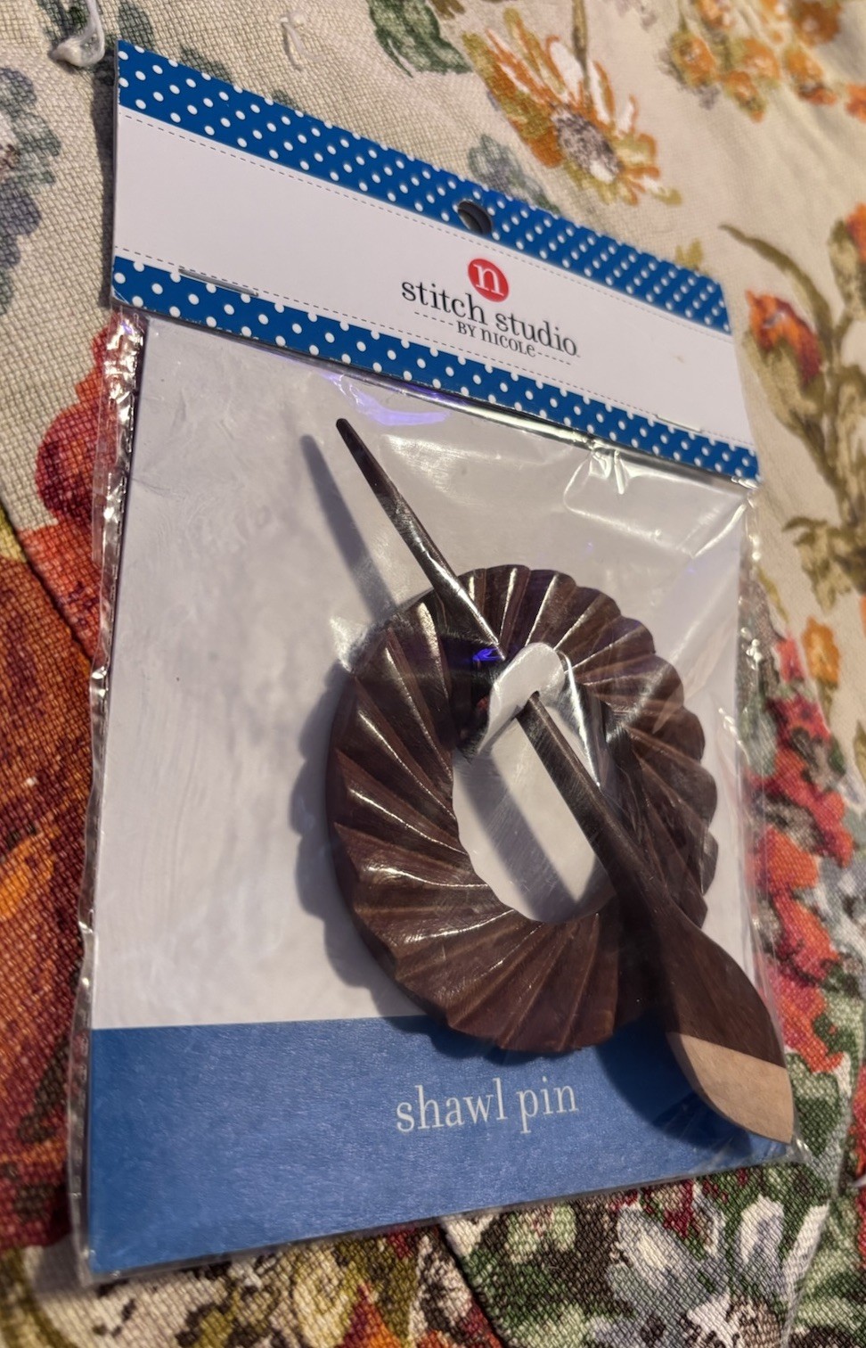 NEW! Handcrafted Oval Hardwood Boho Scarf/Shawl Pin, Hair Pick Made In India
