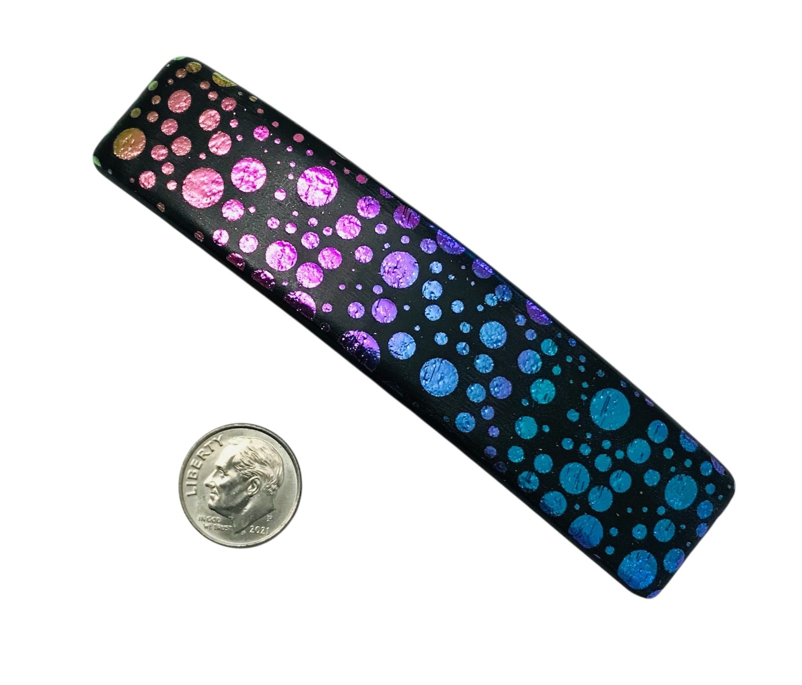Dichroic Fused Glass Hair Barrette Handmade by Janet Wolery – 4”-RAINBOW BUBBLES