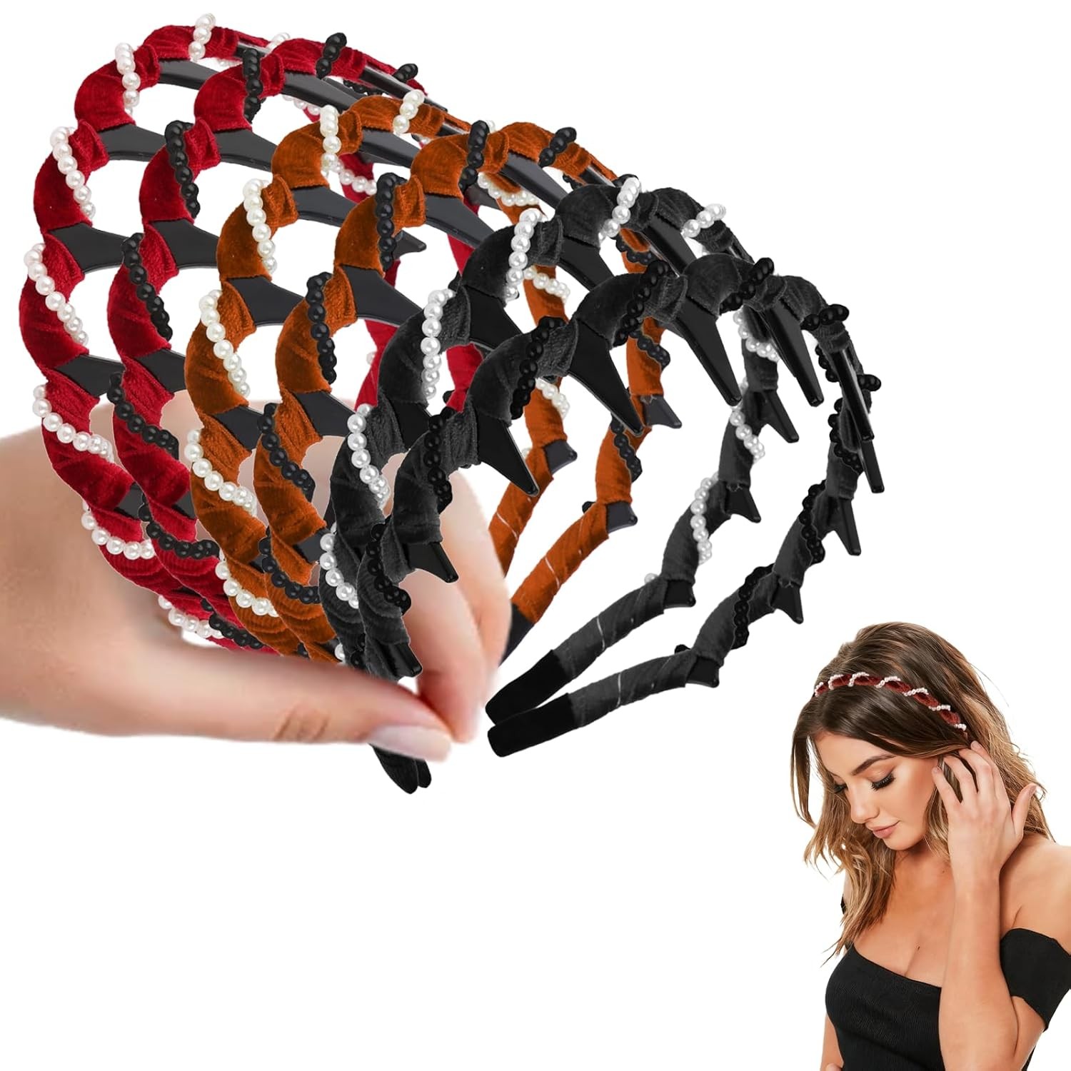 CAVETEE Wide Zig Zag Headbands for Women, 6PCS Plasitc Hair Band with Comb Teeth
