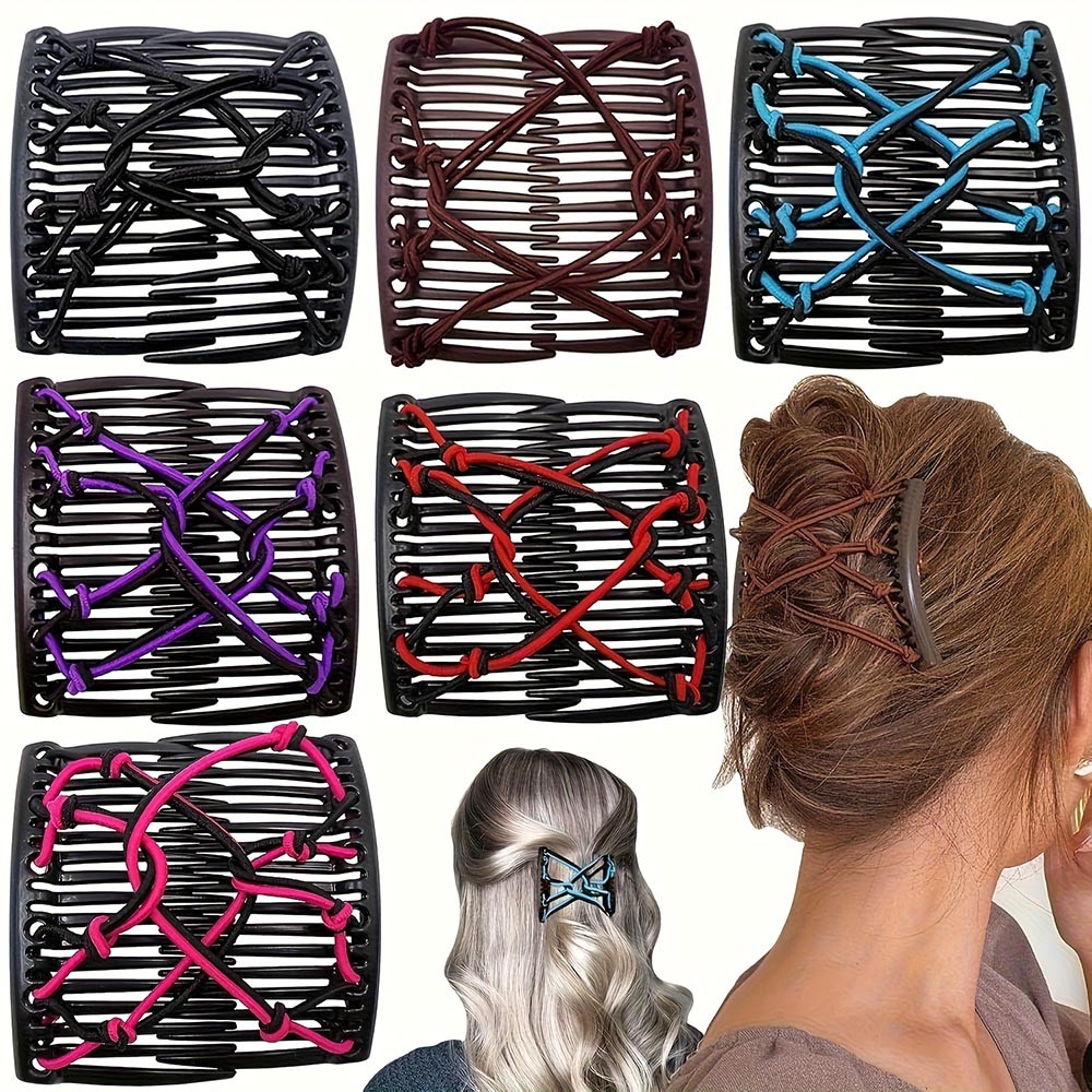 Stretchable Secure-Grip Comfortable 6-Piece Adjustable Elastic Double Hair Combs