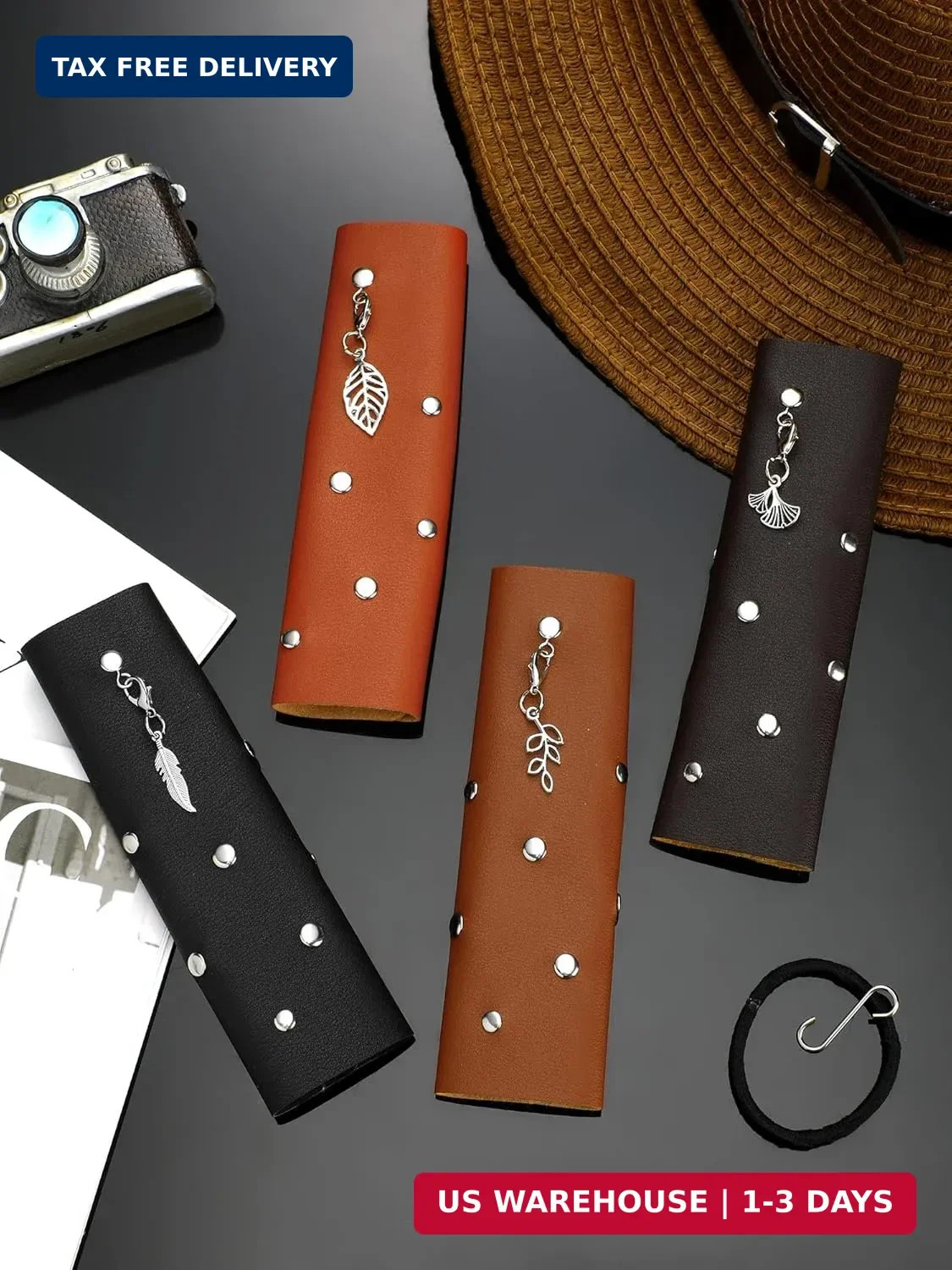 Yinkin 4 Pcs Leather Hair Wrap Motorcycle Ponytail Hair Wrap Ties for Woman PU P