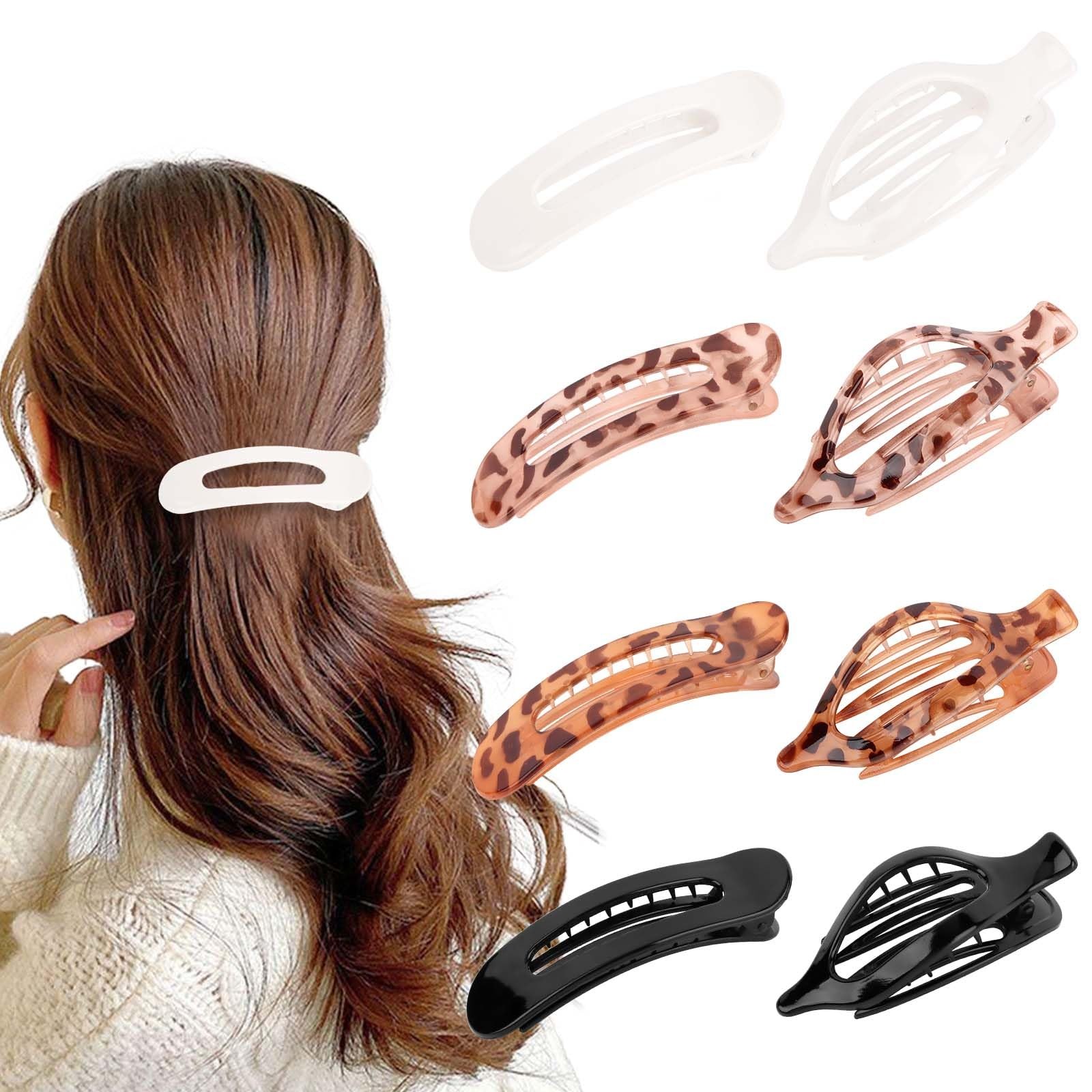 CAVETEE Flat Hair Claw Clips Set, 8 Pcs Large onesize, Leopard pattern