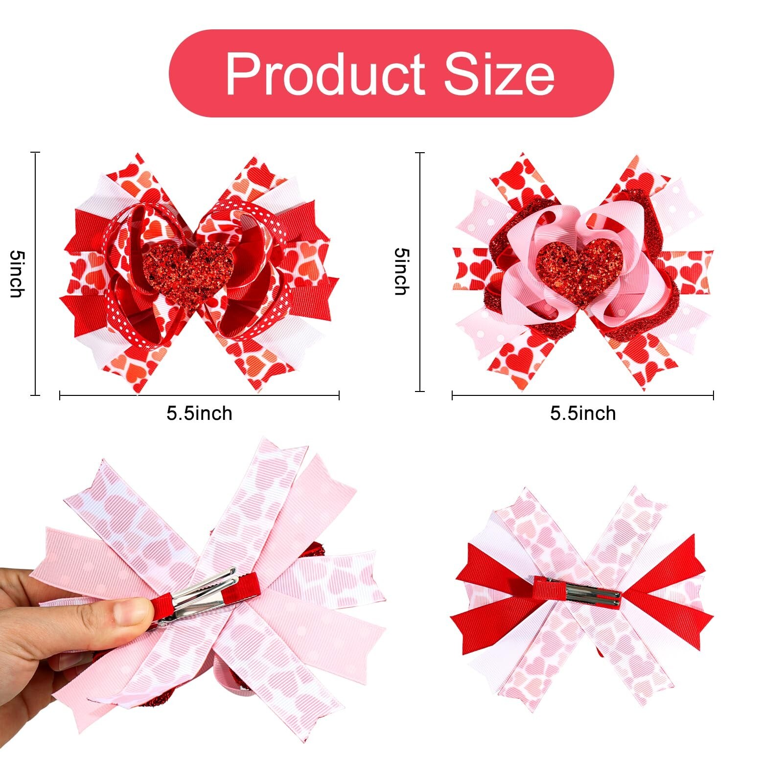 ANBALA Red Heart Hair Clips (2PCS) – 5.0″ x 5.5″ – Women, Girls – Valentines …