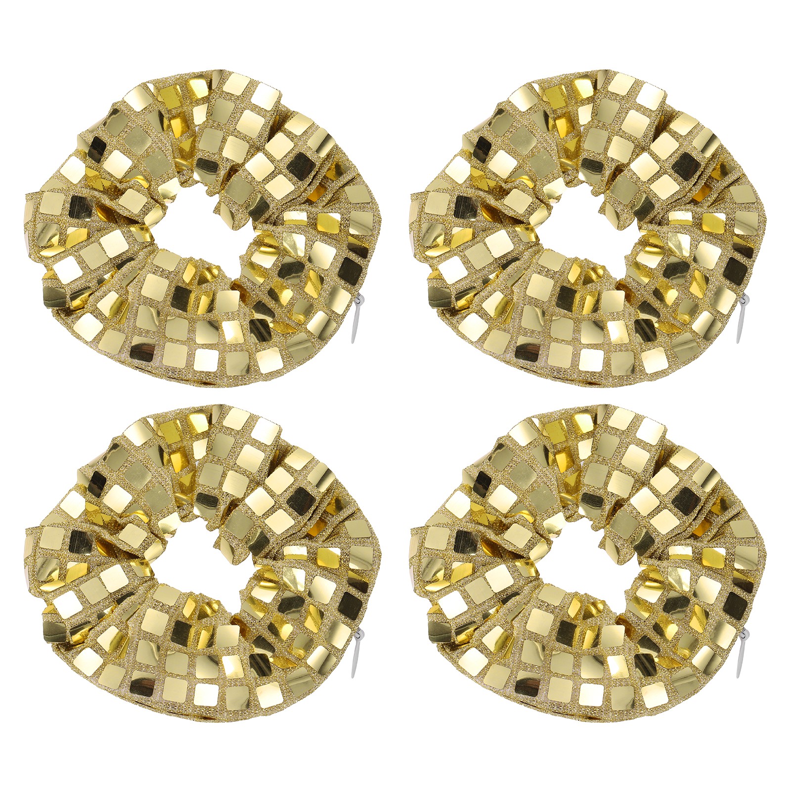 4pcs Velvet Scrunchie with Pocket Zipper Square Sequin Elastic Bands Gold