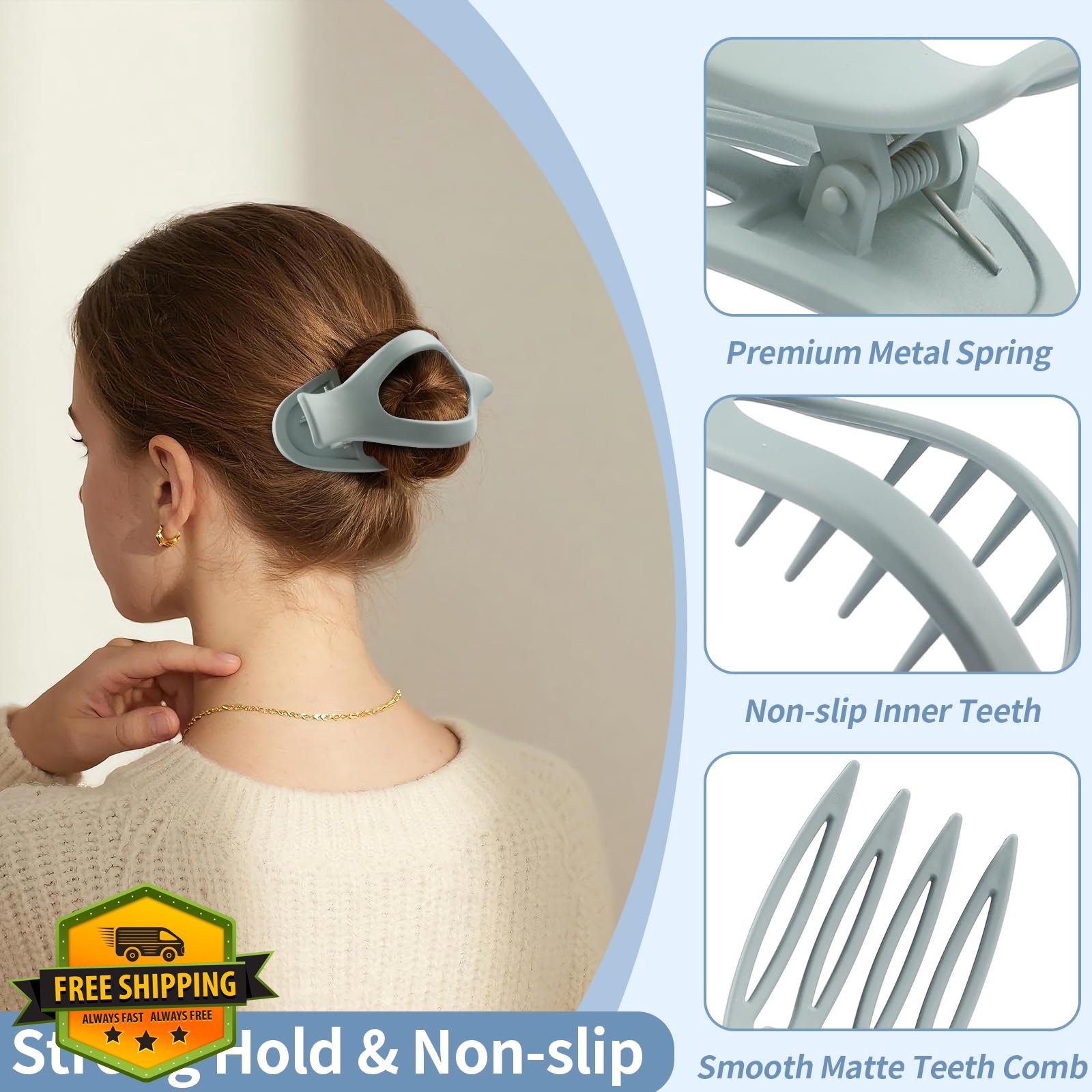 Mandydov Blue-Regular 9 Pack Matte Claw Hair Clips
