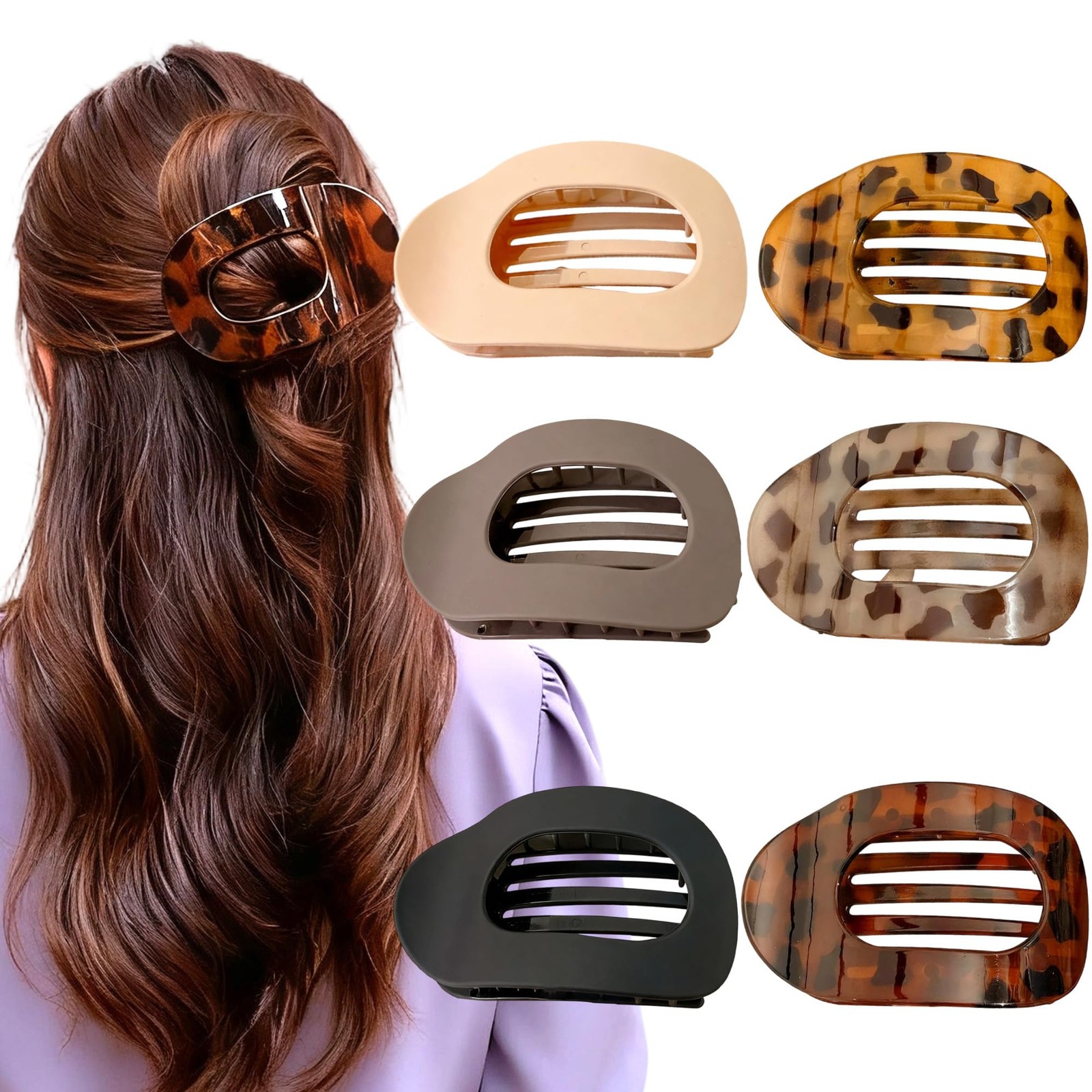 FANGJIAYUAN 6 Pack Flat Hair Clips, 1 Count (Pack of 6), Leopard, Brown
