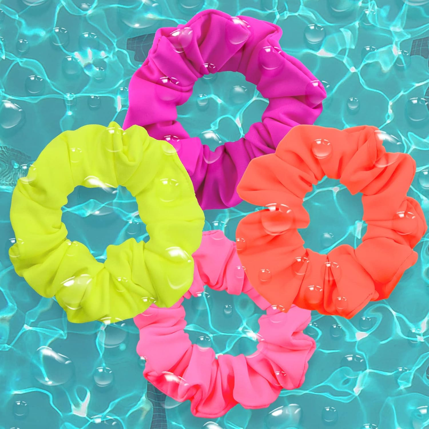 Waterproof Neon Scrunchies Gym Scrunchie – Water-Resistant Hair Ties Pool Scrunc