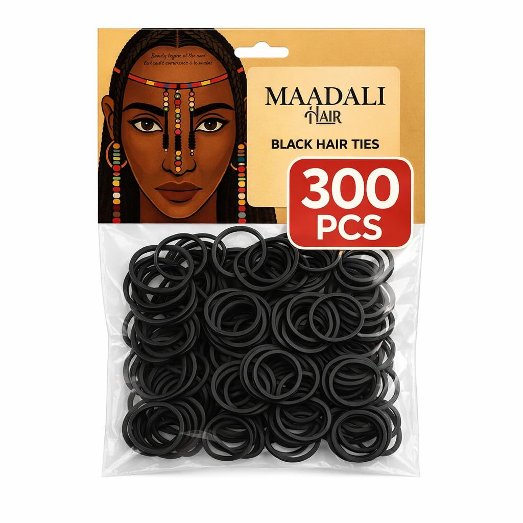 300 Black Hair Ties – Small Strong Rubber Bands for Thick, Curly & Afro Hair, Br