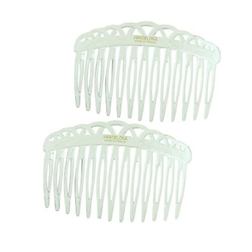 Parcelona French 13 Teeth Crown Small Cellulose Side Hair Combs for Women(2 Pcs)