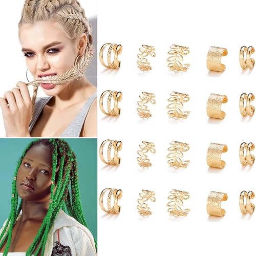 20 Pcs Gold Hair Jewelry for Braids Metal Alloy Braid Clips Rhinestone Hair