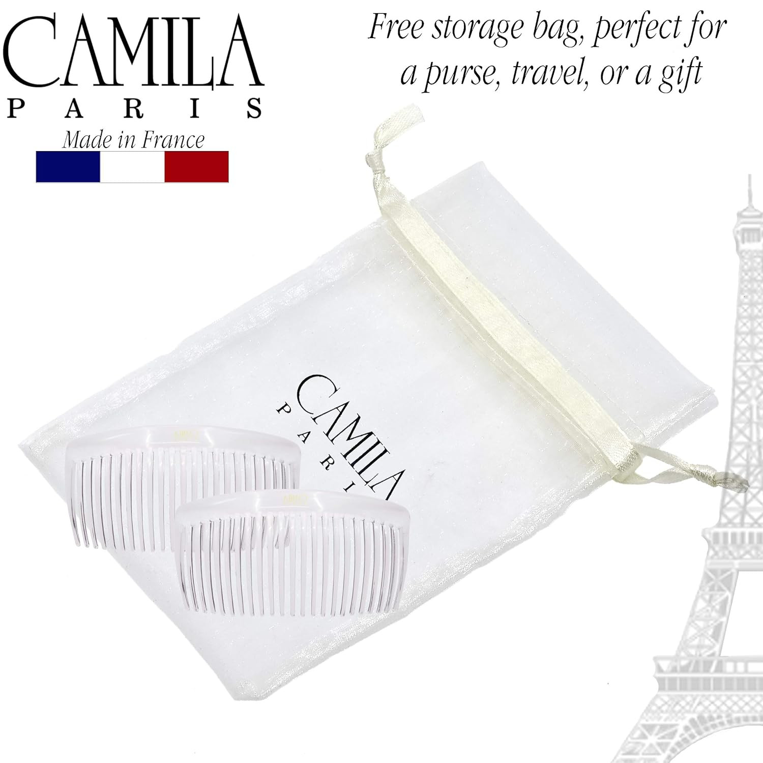 Paris CP2911 French Side Combs Large Curved, Clear French Twist Hair Combs Decor