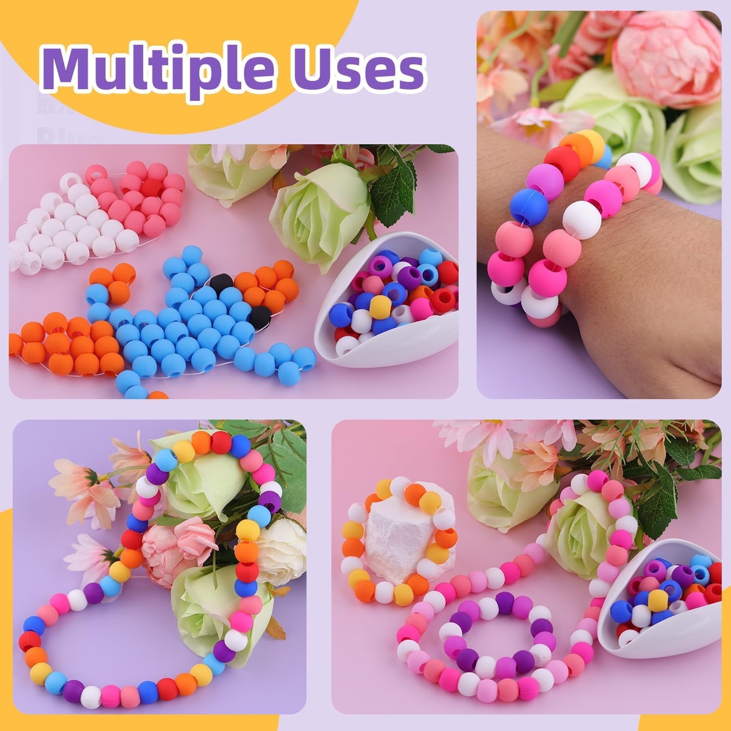 120Pcs 14mm Large Silicone Beads for Hair Braids, Soft Jellyish Hair Beads with