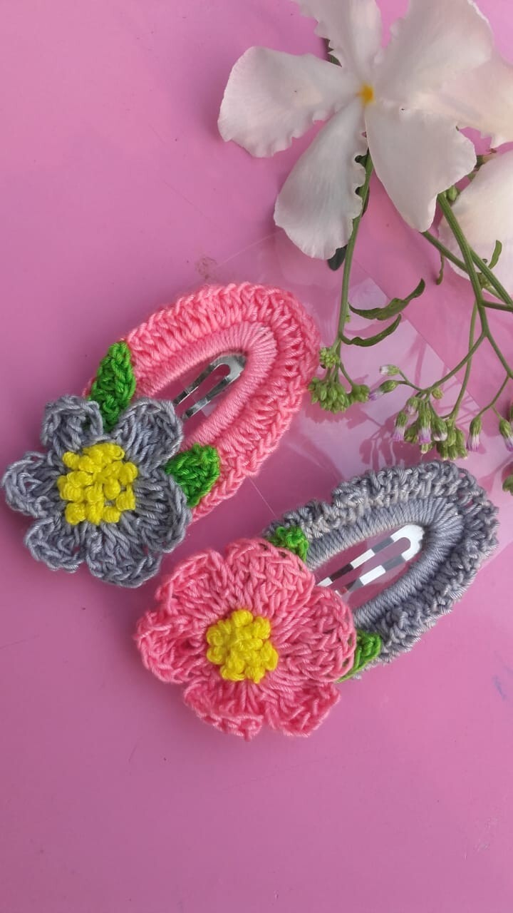 New Handmade Crochet Snap Hair Clip Accessory Girls,Women Fashion Colorful Gift