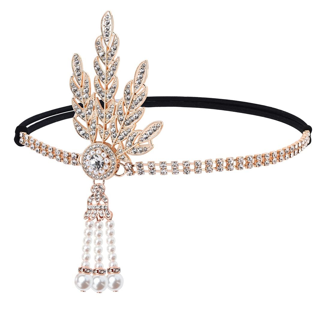 1920’s Flapper Headband Leaf Rhiestones Headpiece Bride Wedding Headdress Bridal