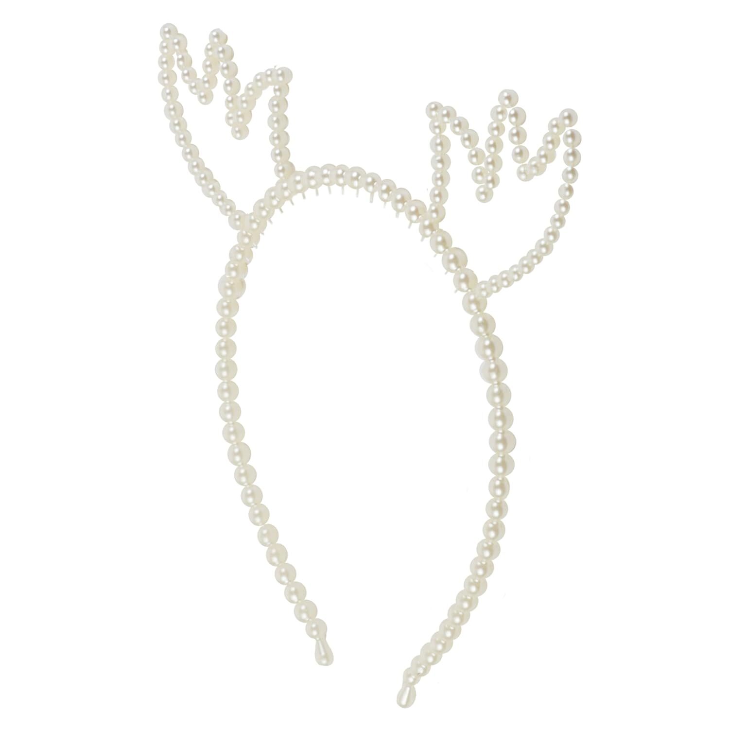 Motique Accessories Girls White Faux Pearl Headband, Dress up Hairbands