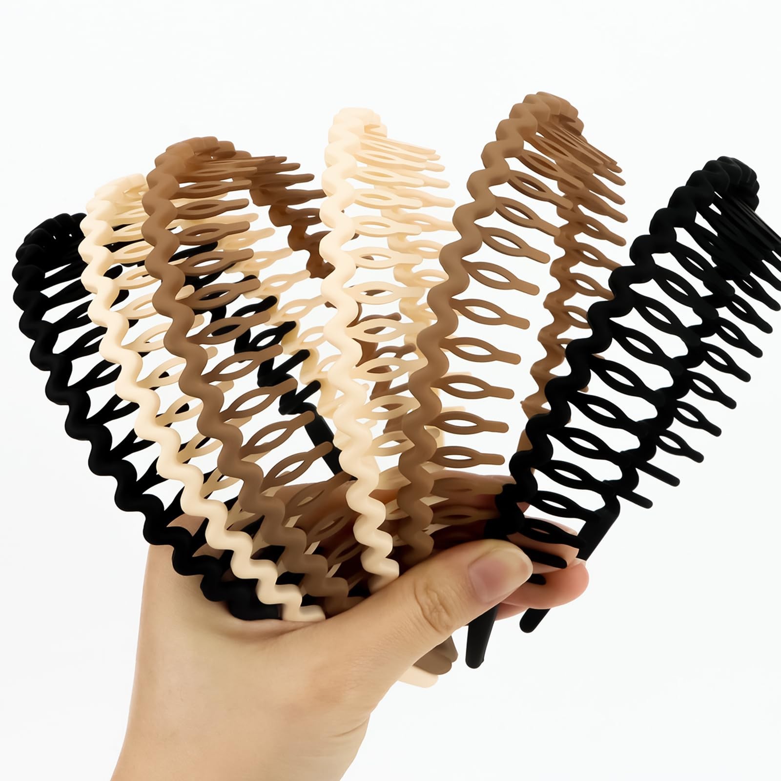 6 PCS Black Non Slip Plastic Headbands, Teeth Comb, Wavy Zig Zag, Men, Women